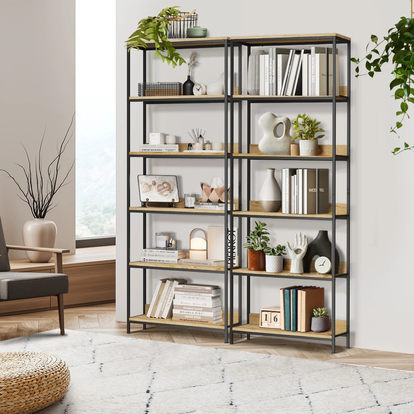 3 Oikiture Display Shelf 5 Tier Bookshelf Storage Shelves Stand Rack Bookcase
 - Natural, 3 of 9