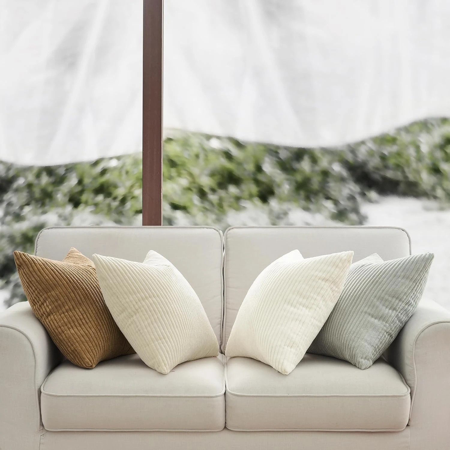 3 Gioia Casa 4-Pack Corduroy Velvet Cushion Covers 45x45cm - Beige, 3 of 4