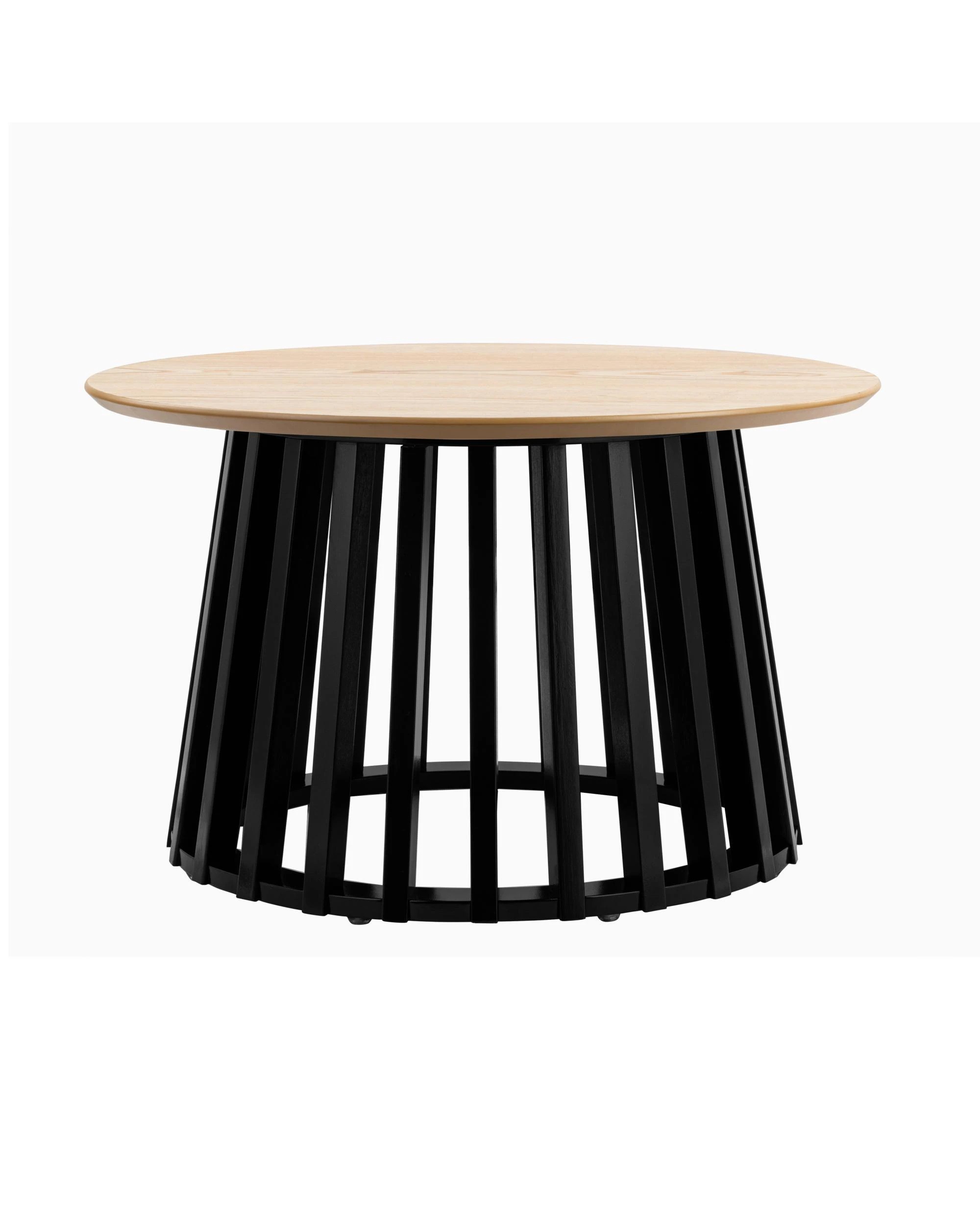 4 Kodu 60cm Round Coffee Table with Slat Base Oak Look Top - Natural, 4 of 9