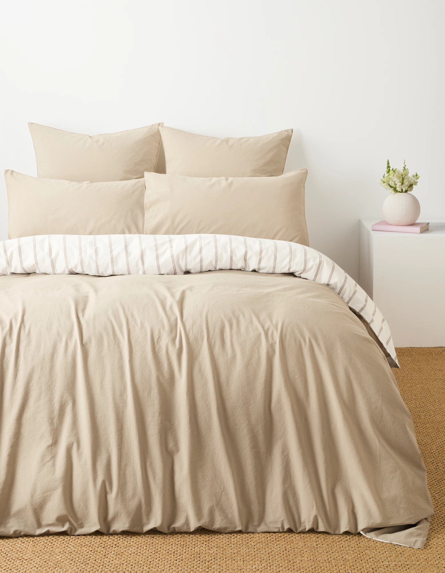 1 Arlo Stonewash Stripe Quilt Cover Set - Queen Bed - Natural, 1 of 5