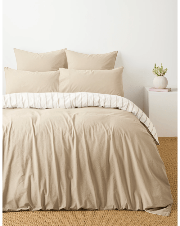 Arlo Stonewash Stripe Quilt Cover Set - Super King Bed - Natural