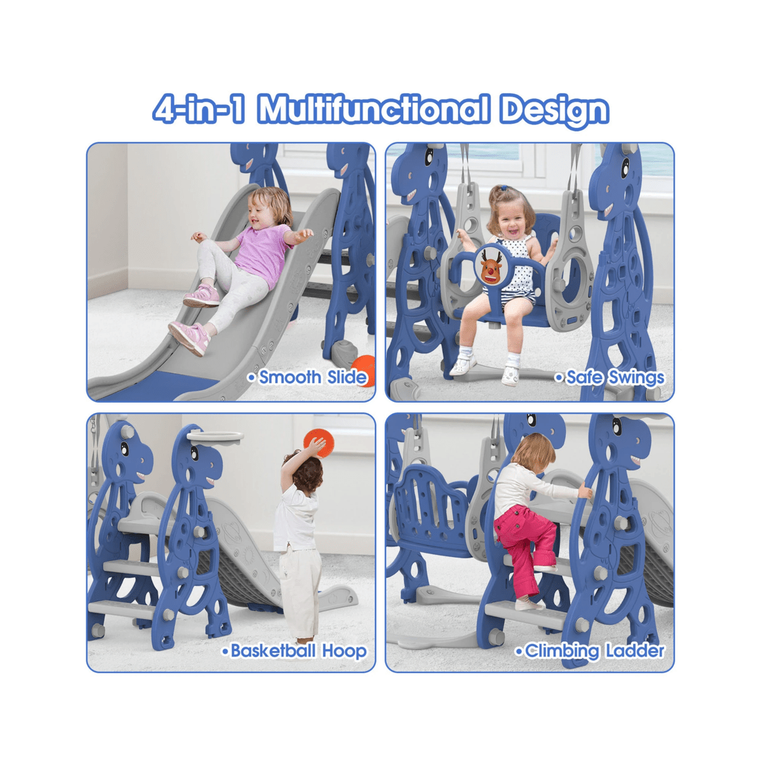 4 Advwin 4-in-1 Kids Slide Swing Set with Basketball Hoop Blue, 4 of 8