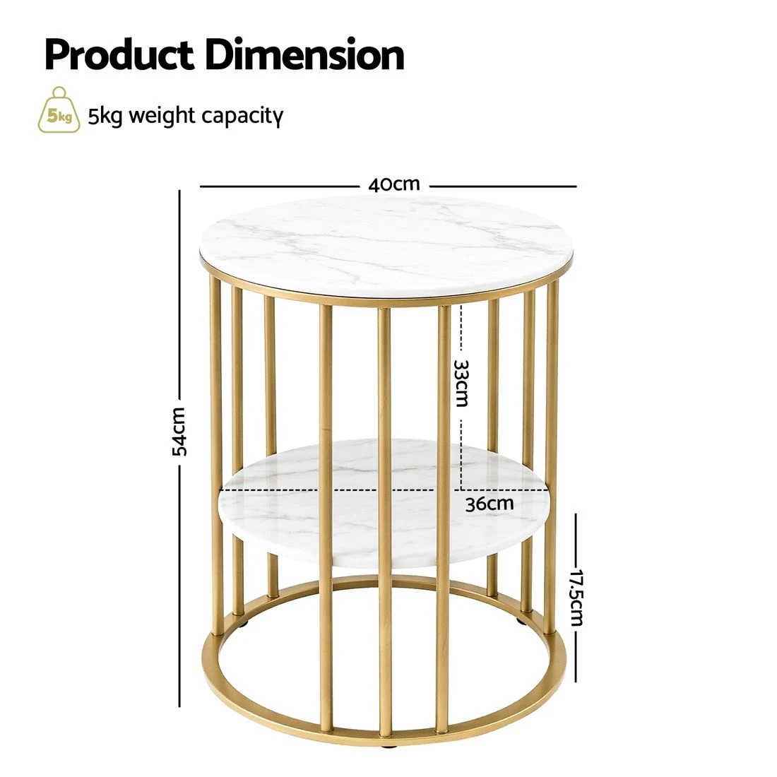 3 Artiss Coffee Table 2-Tier Round Marble Effect &Gold - Multi, 3 of 7