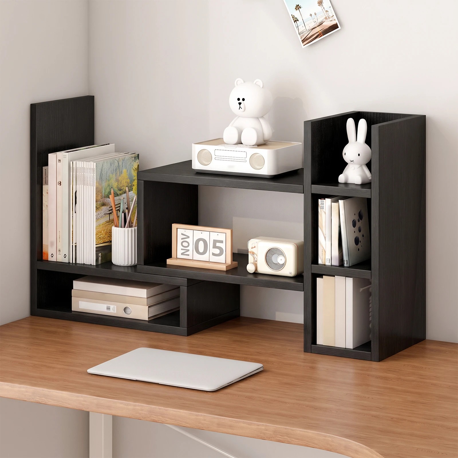 6 Advwin Adjustable Desktop Bookshelf Organizer with Storage Space Office Desk Bookcase - Black, 6 of 7