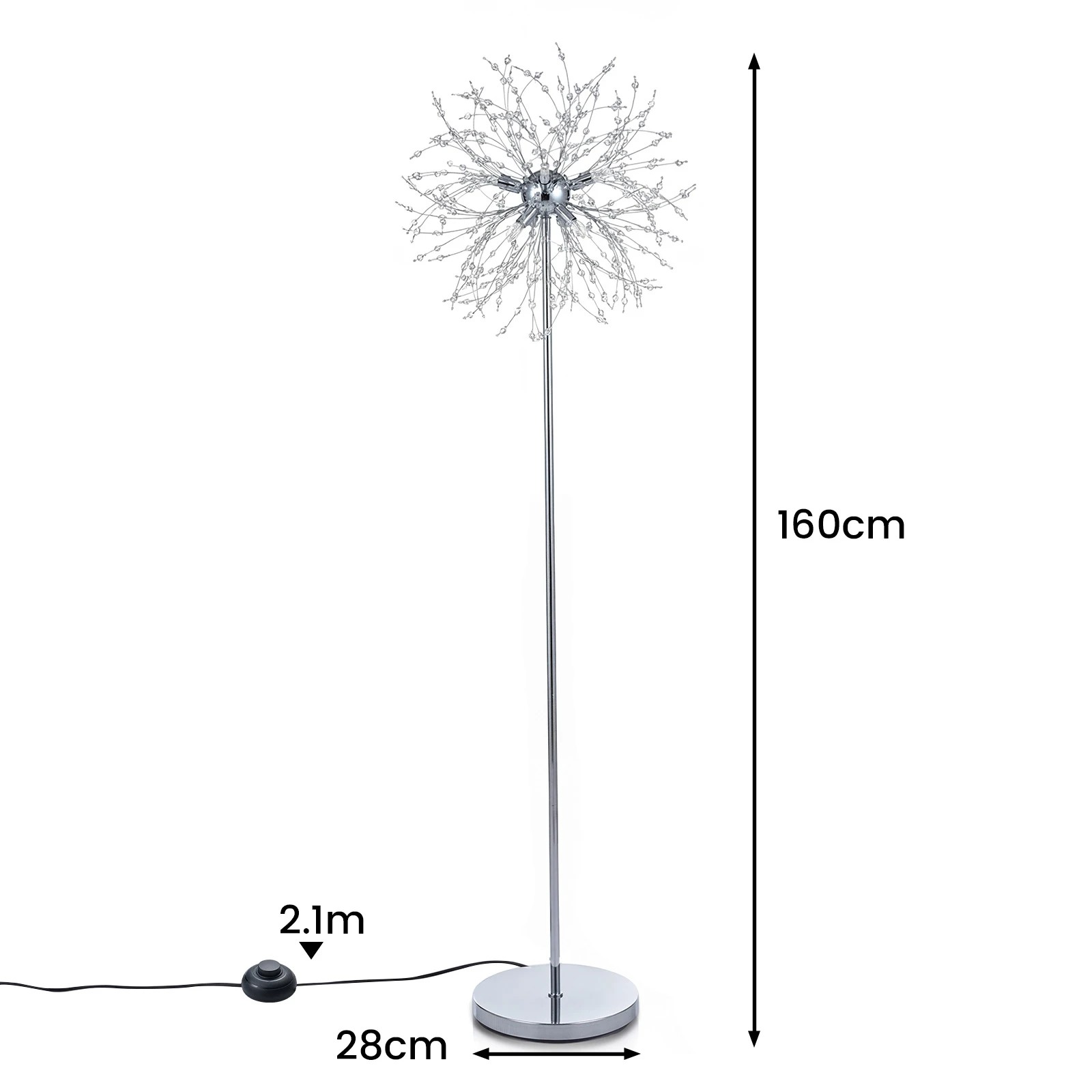 2 Costway 1.6M Crystal Floor Lamp Modern Dandelion Reading Light w/Foot Switch, 2 of 5