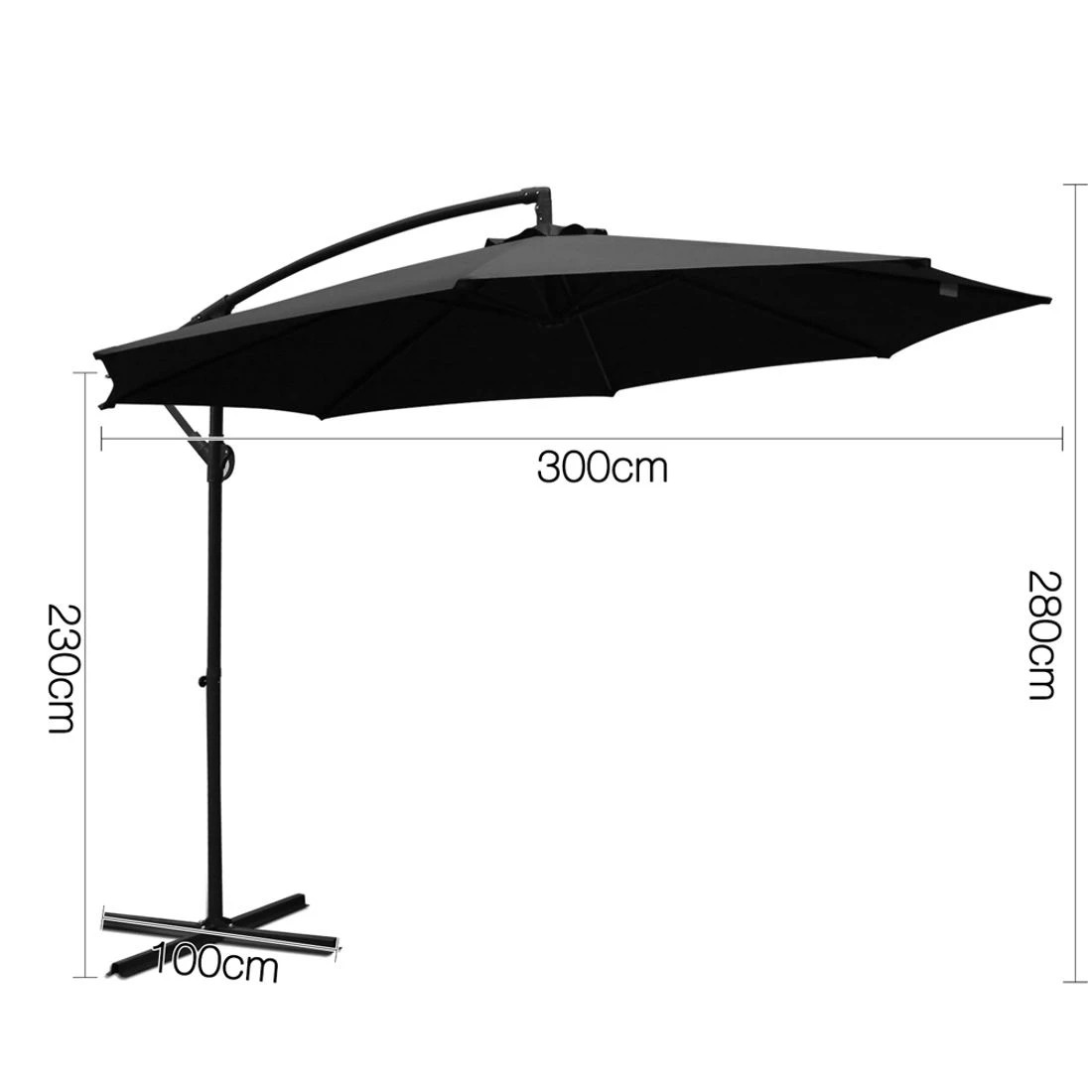 2 Instahut 3m Outdoor Umbrella Cantilever Beach Garden Patio - Black, 2 of 7
