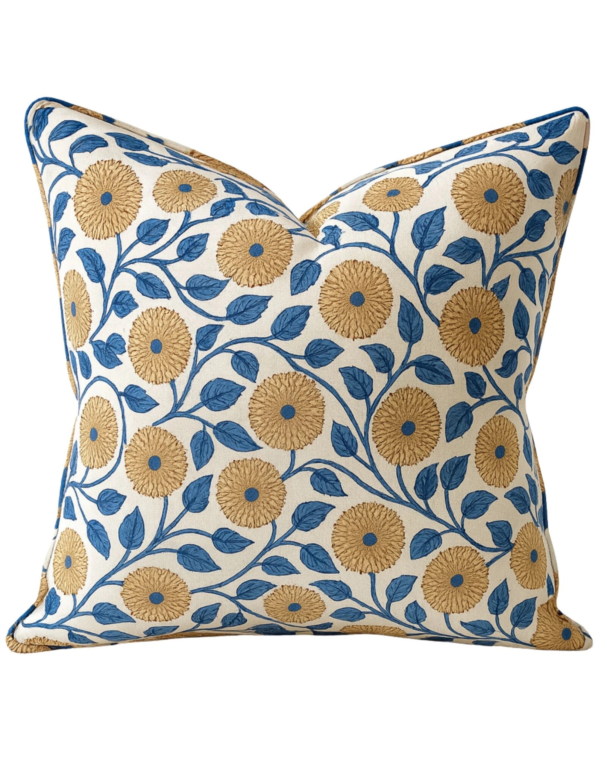 1 Kolka Boho Floral Soft Cotton Voile Decorative Cushion Hand Block-printed - Blue, 1 of 2
