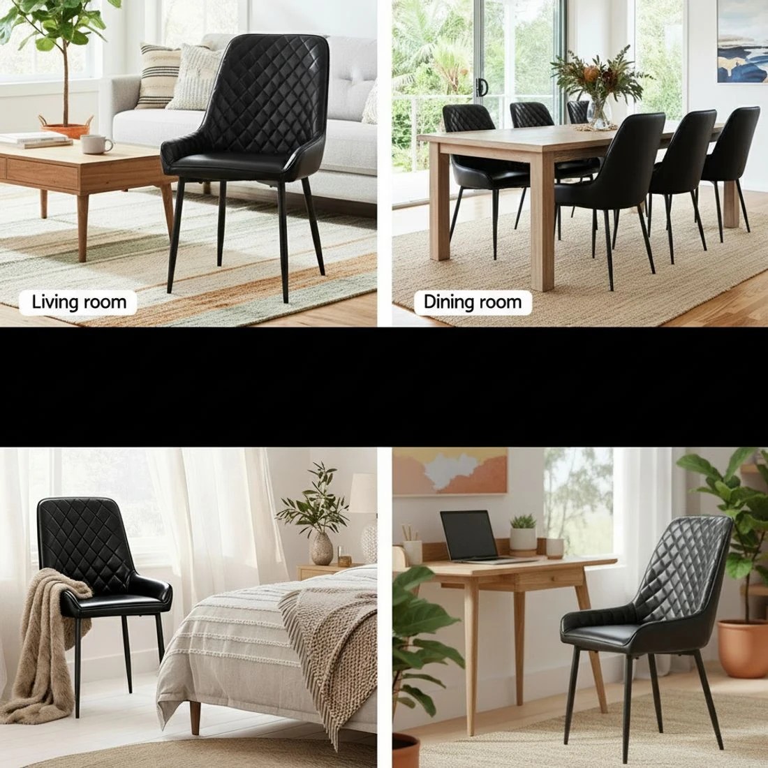 5 Artiss 2x Dining Chairs Retro PU Leather Kitchen Lounge Cafe Accent Chair - Black, 5 of 6