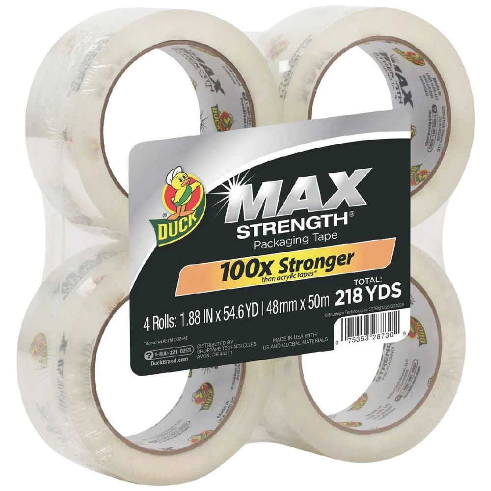 1 Duck MAX Strength Clear Packaging Tape 48mmx50m 4Pk, 1 of 1