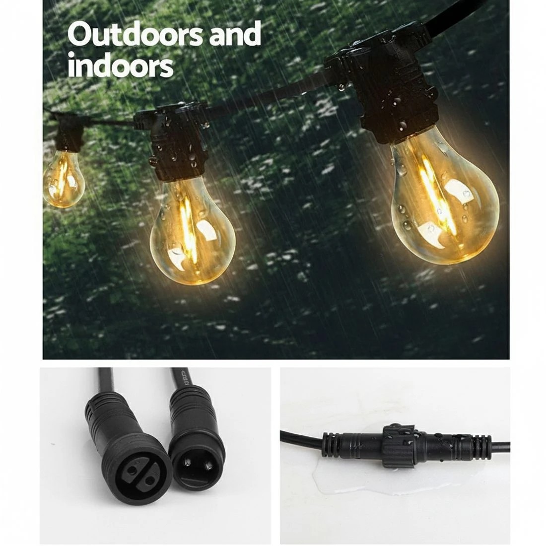 3 50m LED Festoon String Lights Outdoor Christmas Decorations Wedding Garden - Black, 3 of 5