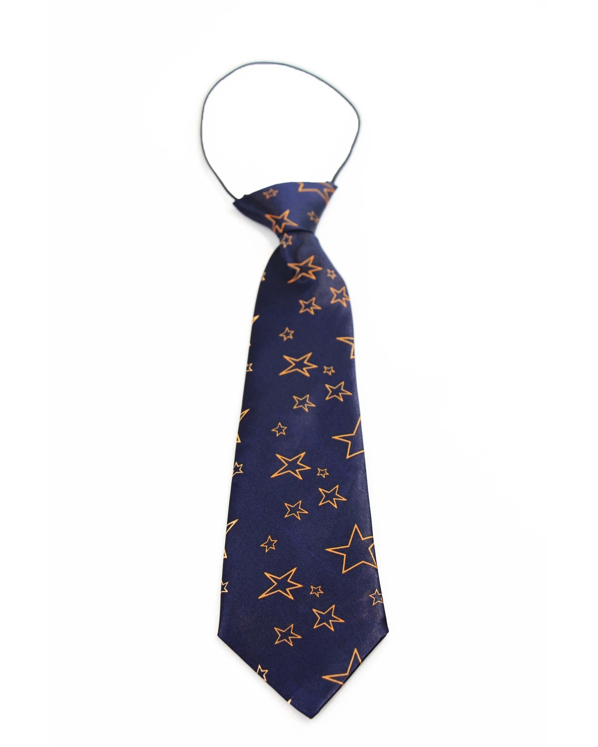 2 Zasel Kids Boys Navy & Orange Patterned Elastic Neck Tie - Star Outlines, 2 of 2