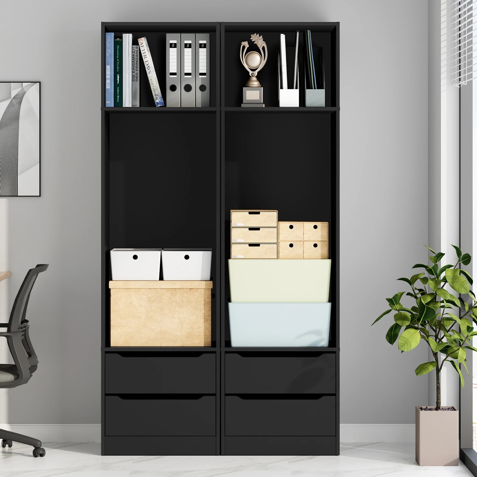 3 Alfordson Chest of 2 Drawers Office Storage Cabinet Tallboy Bedroom - Black, 3 of 10