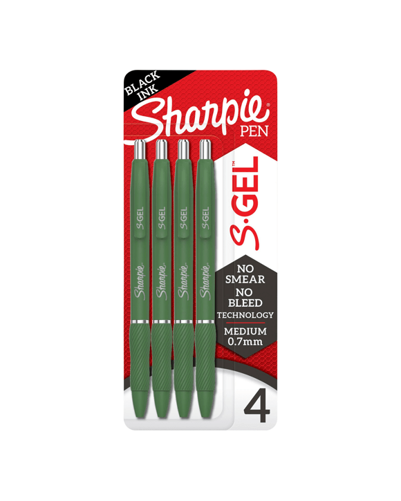 4 Pack Sharpie S-Gel Medium Point (0.7mm) Green Barrel Pen Black Ink