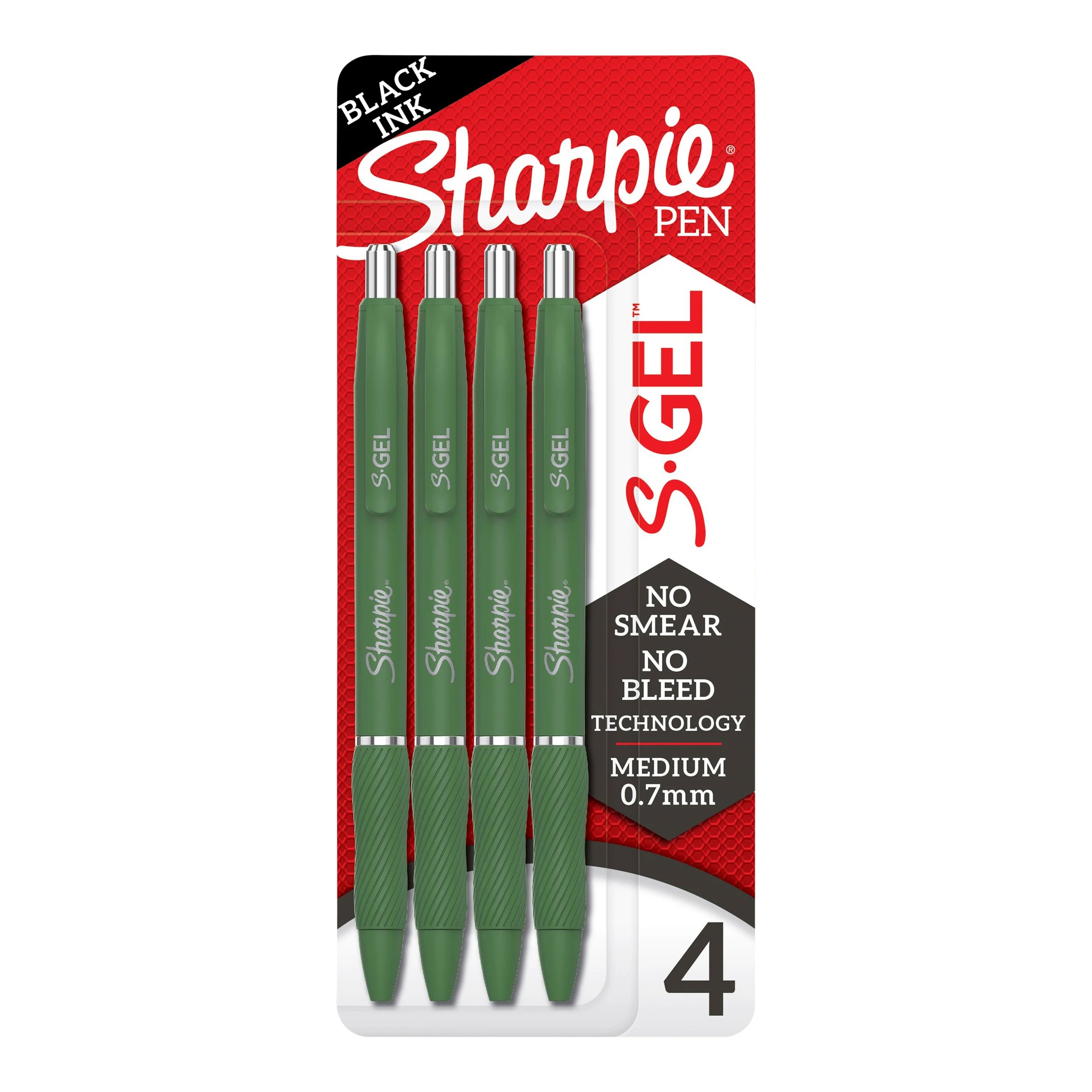 1 4 Pack Sharpie S-Gel Medium Point (0.7mm) Green Barrel Pen Black Ink, 1 of 3