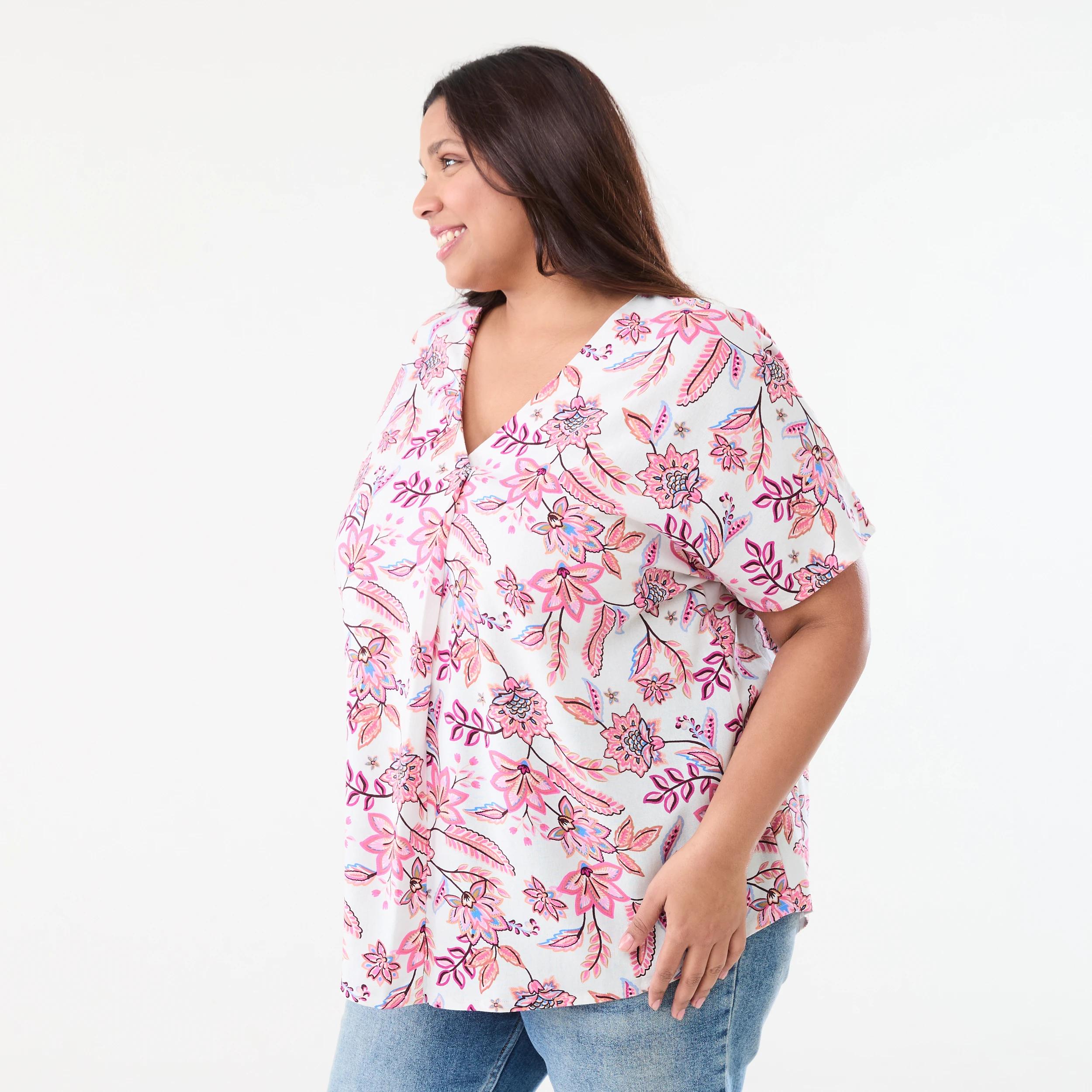 2 Curve Short Sleeve Woven Top Chintz, 2 of 5