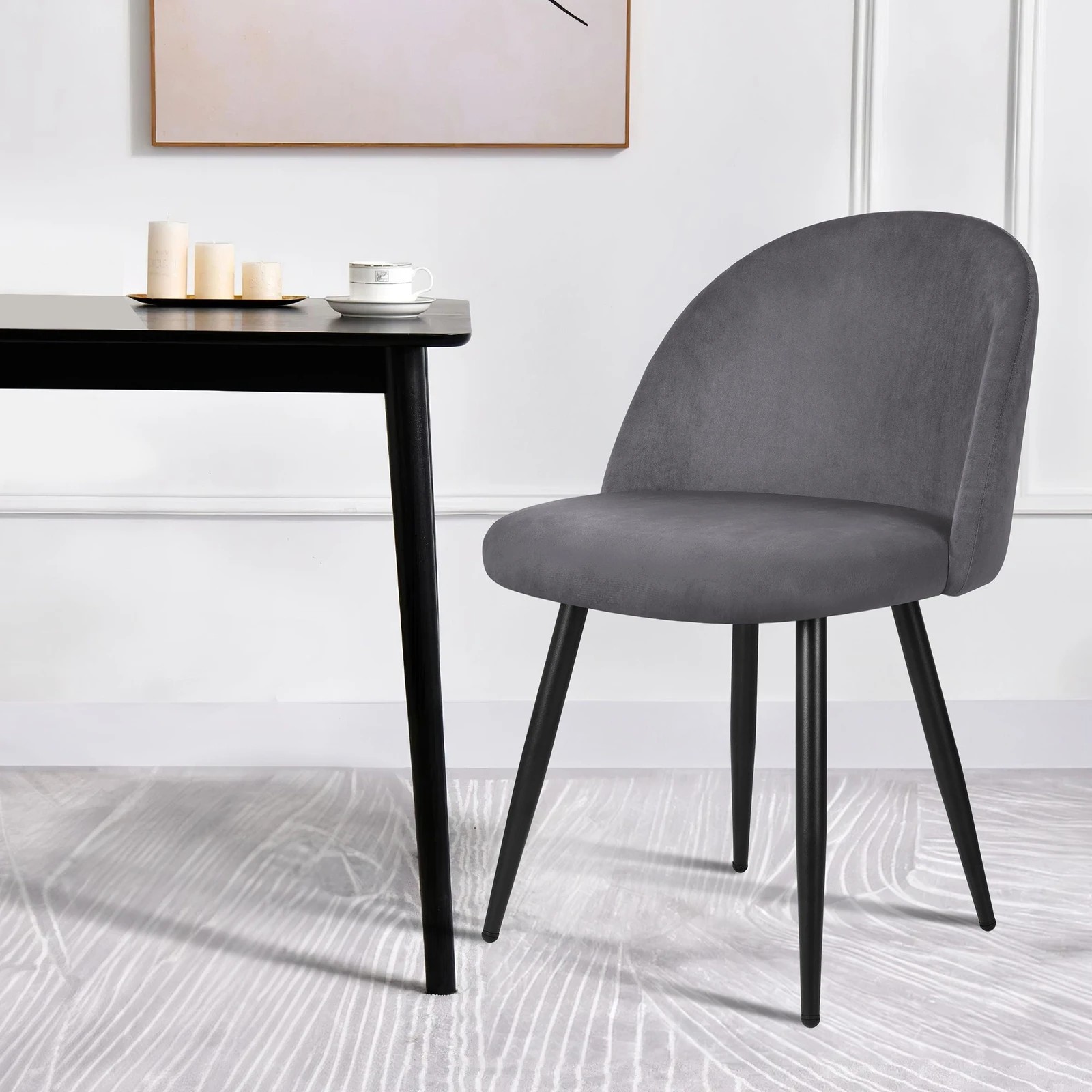 4 Alfordson 2x Dining Chairs Kitchen Accent Lounge Seat Metal Velvet - Grey, 4 of 9