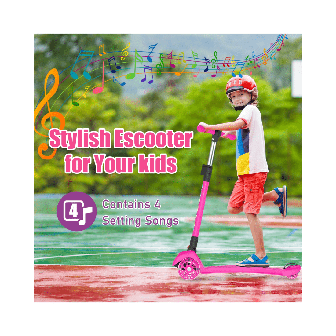 5 Advwin Foldable Kids Scooter w/ Music Light Up 3 Wheels Pink, 5 of 9