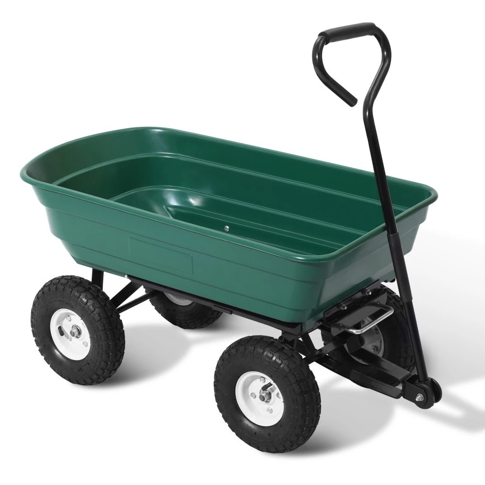 1 Gardeon Garden Cart Dump 270kg Hand Trailer Trolley Wagon Wheelbarrow Pull 75L - Green, 1 of 9