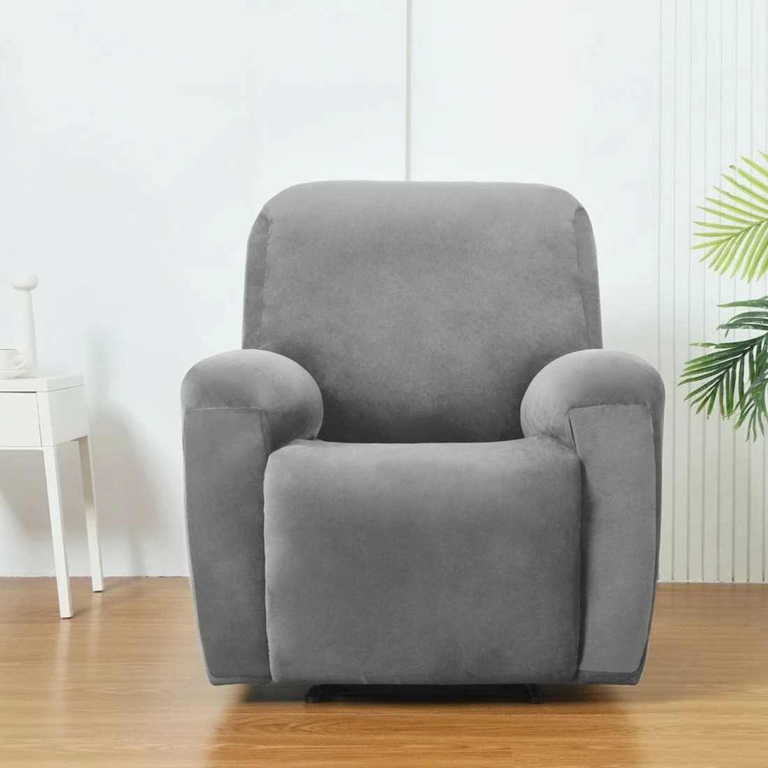 3 Artiss Recliner Chair Covers 1 Seater Velvet - Grey, 3 of 5