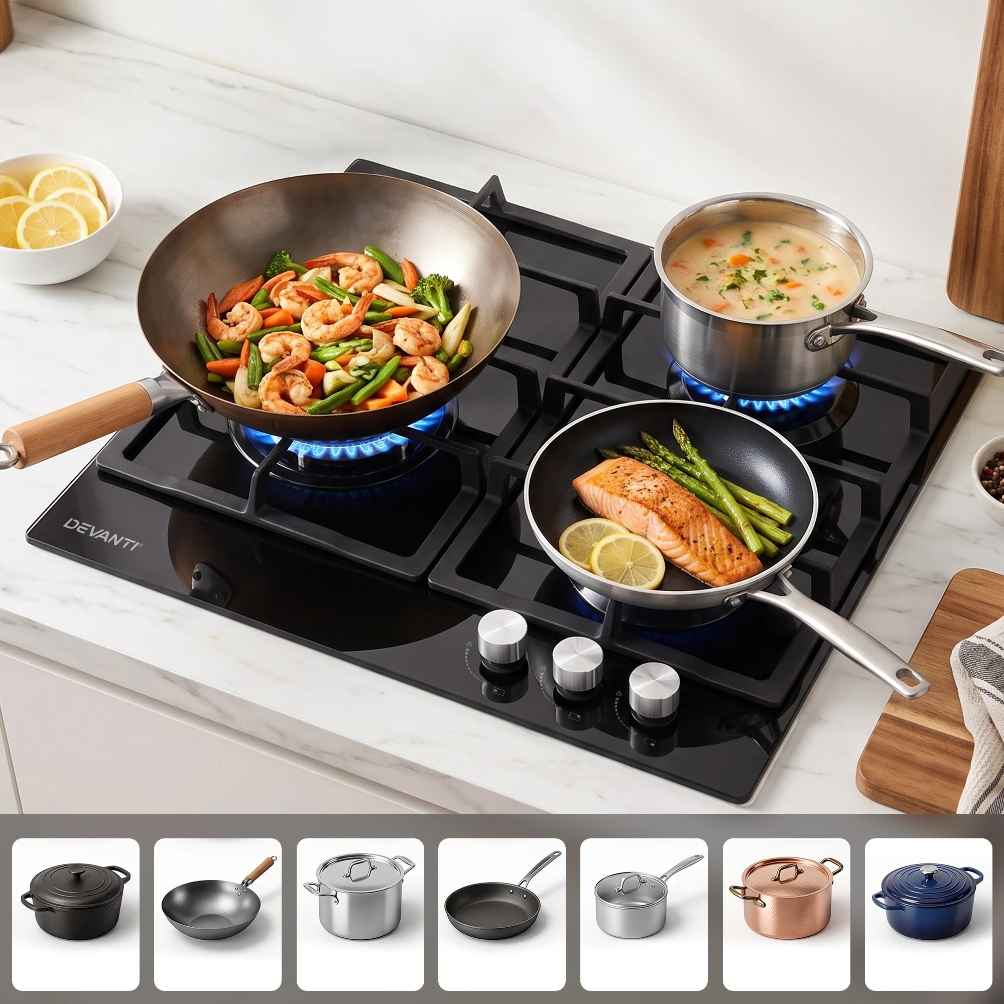 8 Devanti 59cm Gas Cooktop 3 Burner - Black, 8 of 10