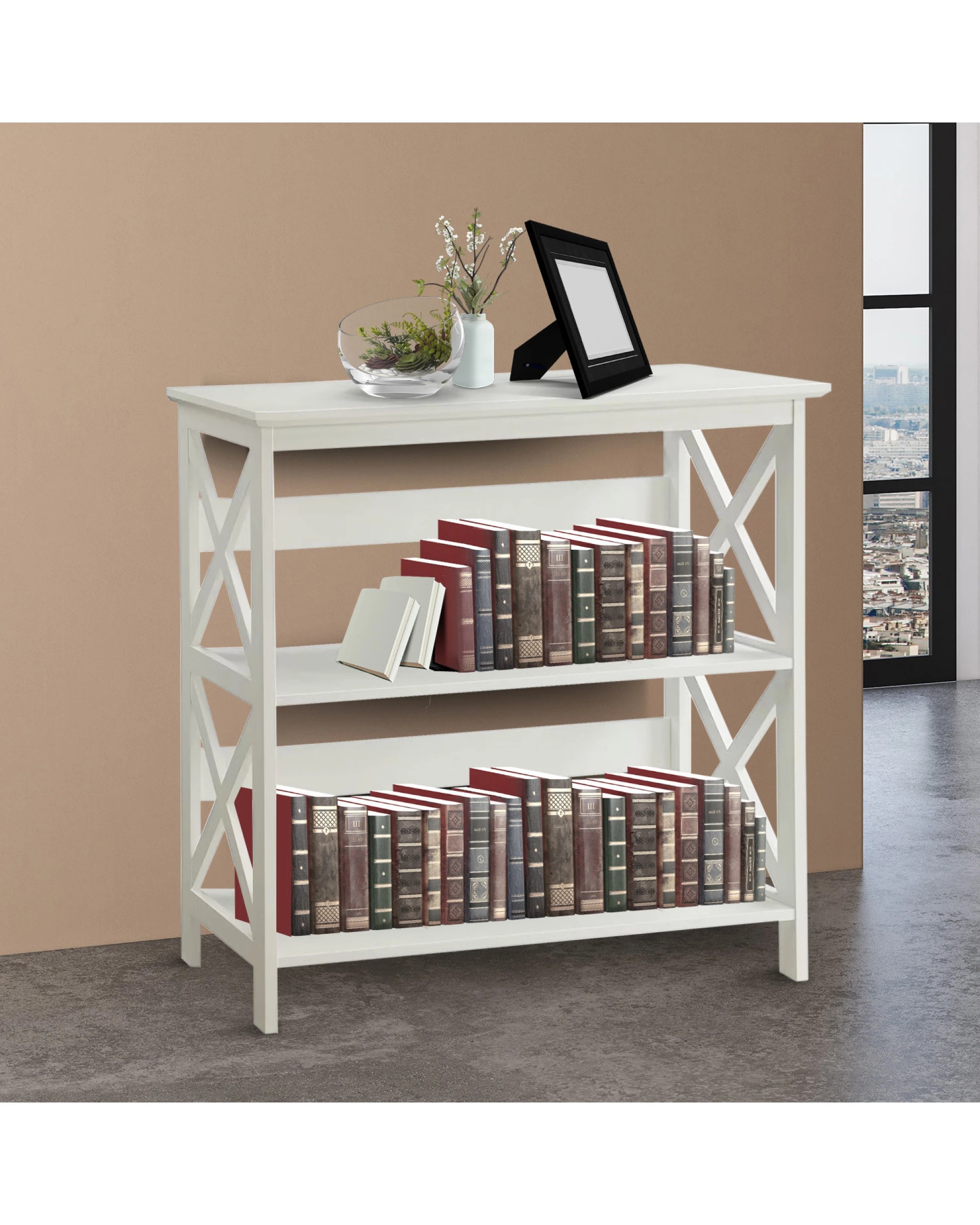 9 Sarantino Lucas 3-tier Bookshelf Display Rack In White, 9 of 10