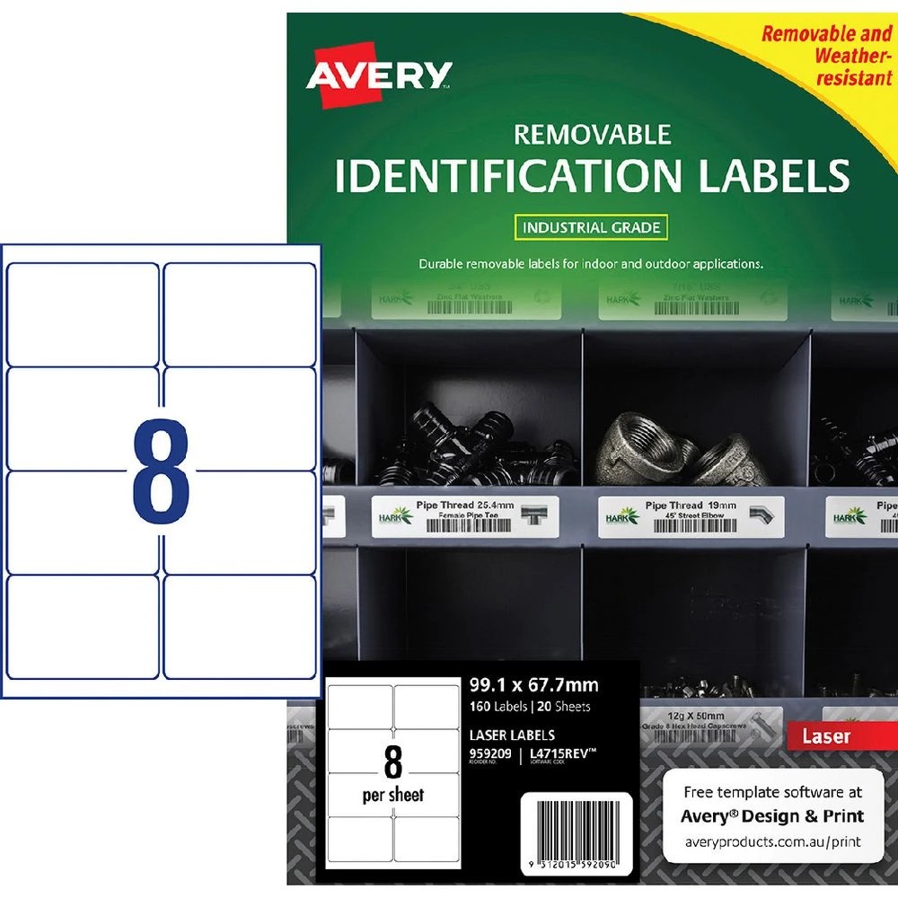 1 Avery 8UP Heavy Duty Removable Laser Labels White 20 Sheets, 1 of 5