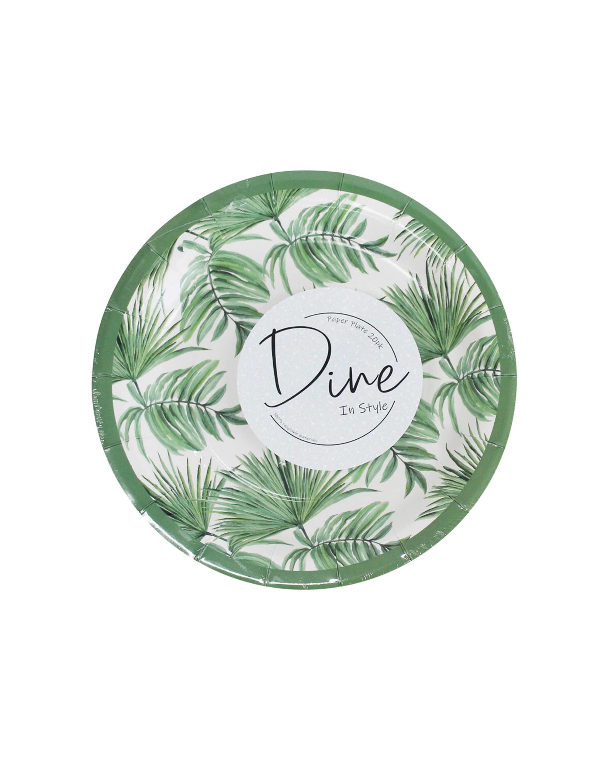 1 20pc Disposable 22cm Paper Plate Dinner Party Tableware Tropics Large - Green, 1 of 3