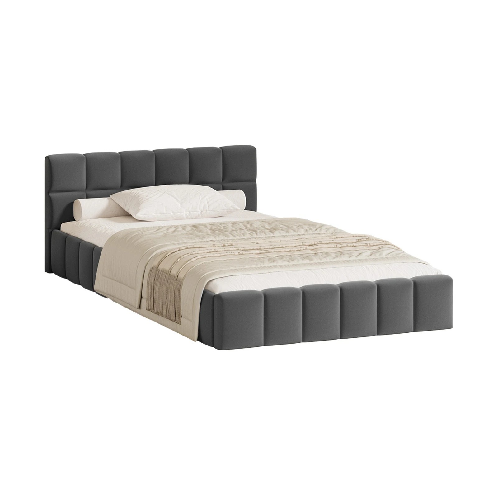 1 Oikiture Bed Frame King Single Size Tufted Headboard Velvet - Grey, 1 of 7