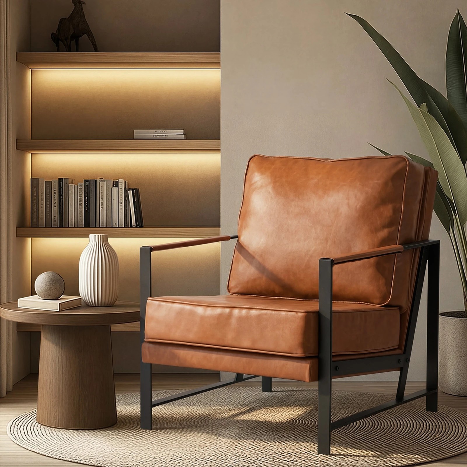 4 Oikiture Lounge Armchair Sofa Chair Faux Leather Accent Armchairs - Brown, 4 of 10