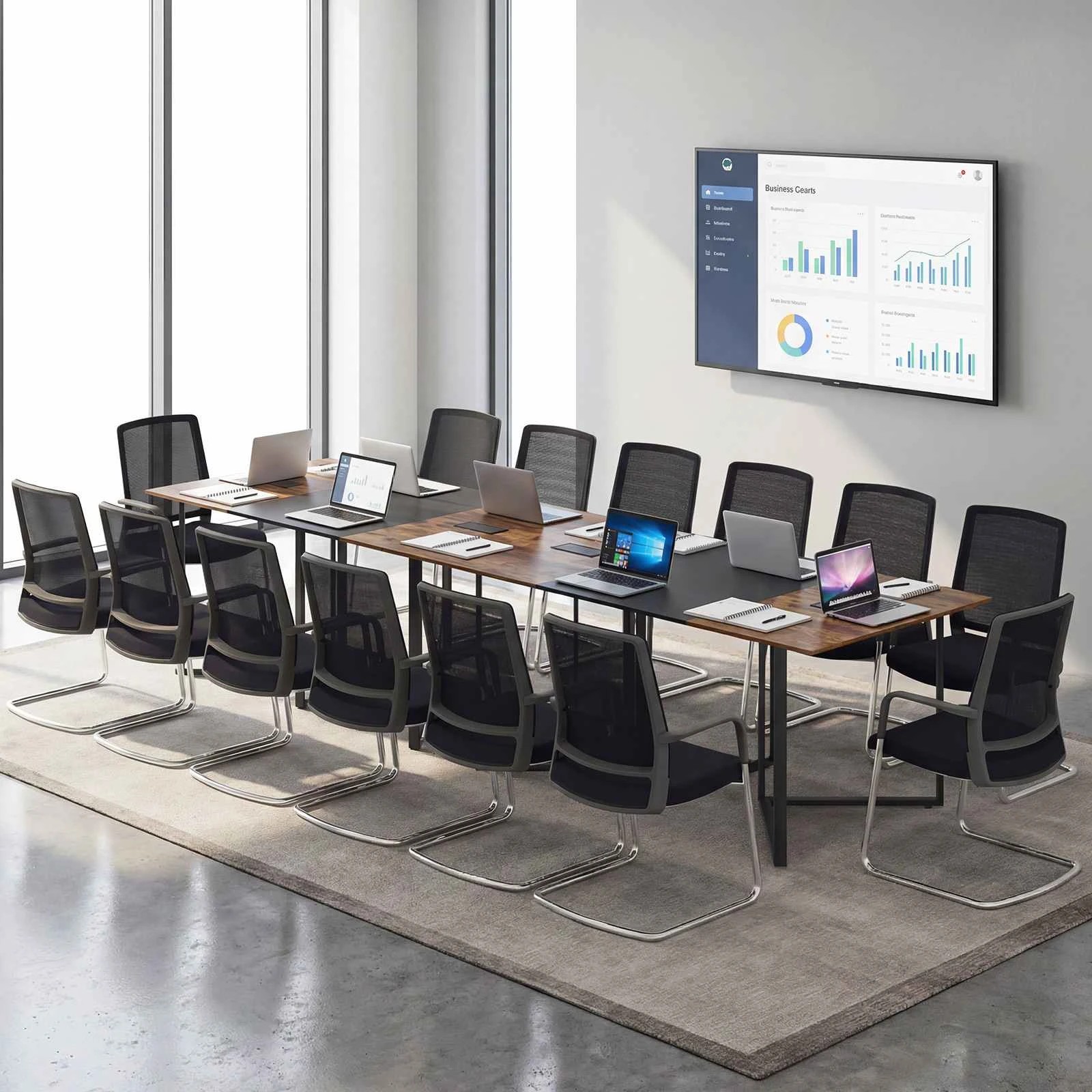 4 Costway 1.8M Conference Table for 6-8 People Meeting Table w/2 Cable Grommet, 4 of 6