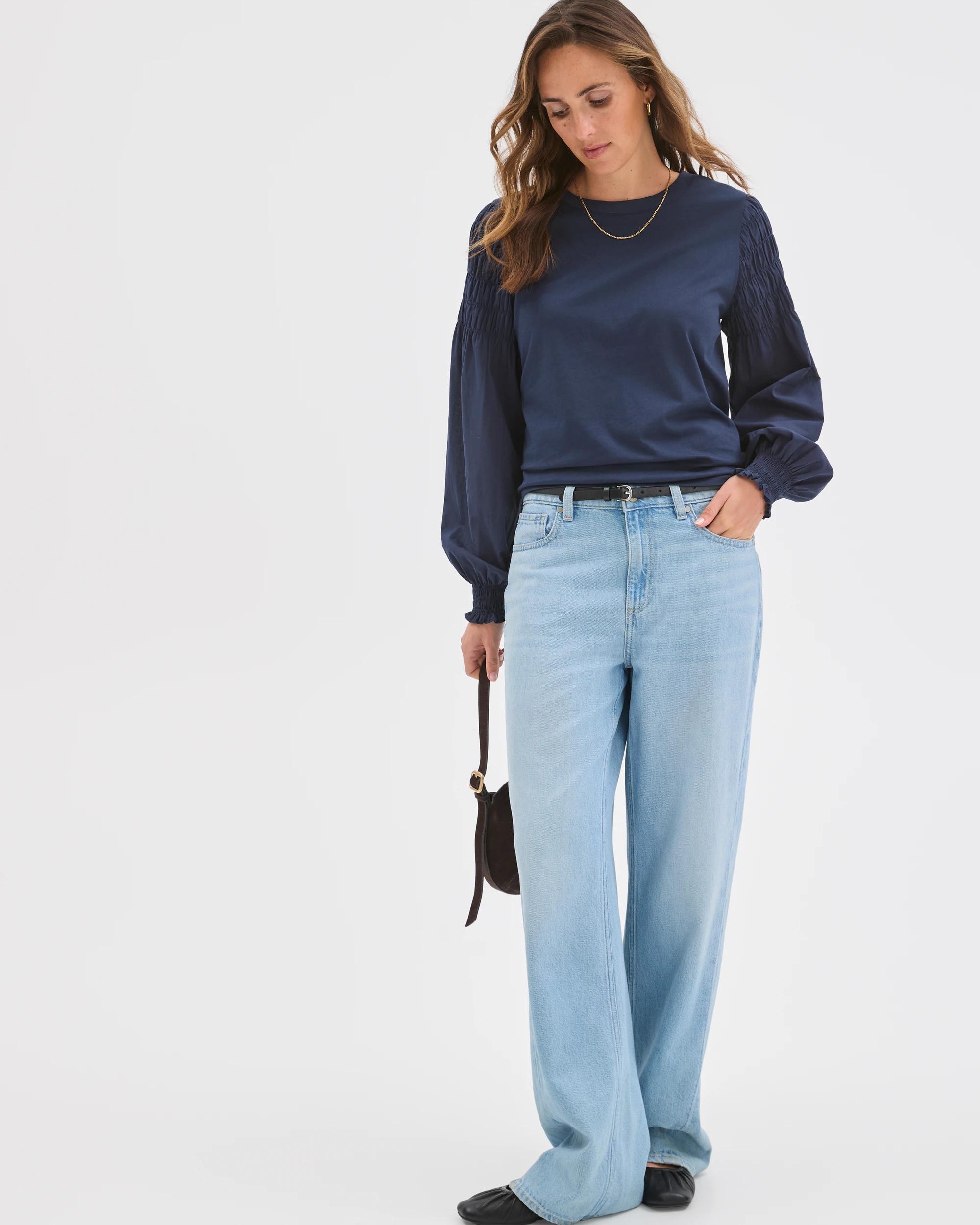 2 Target Woman Australian Cotton Long Sleeve Shirred Sleeve Top INK NAVY, 2 of 6