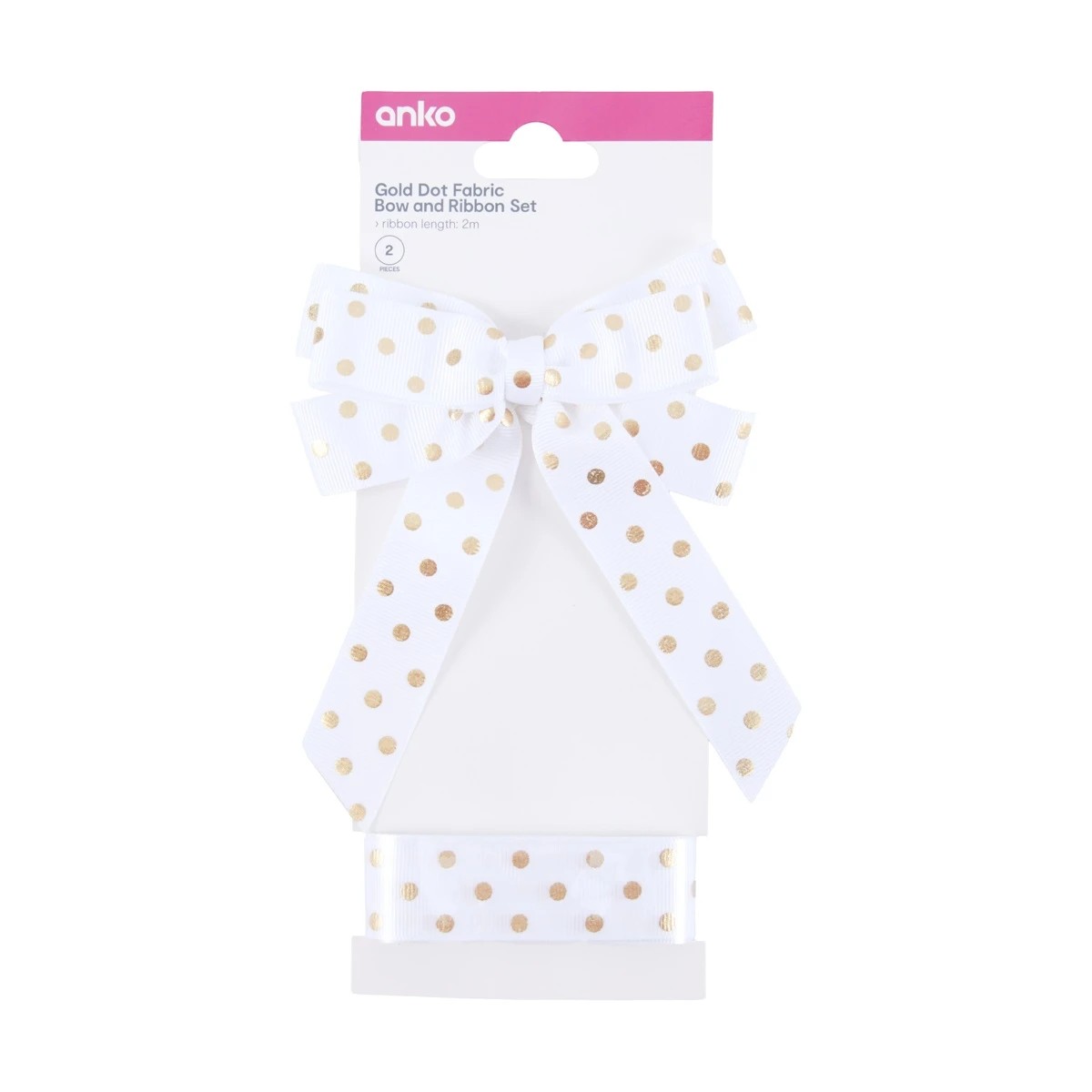 1 2 Piece Fabric Bow and Ribbon Set - Gold Dot, 1 of 4