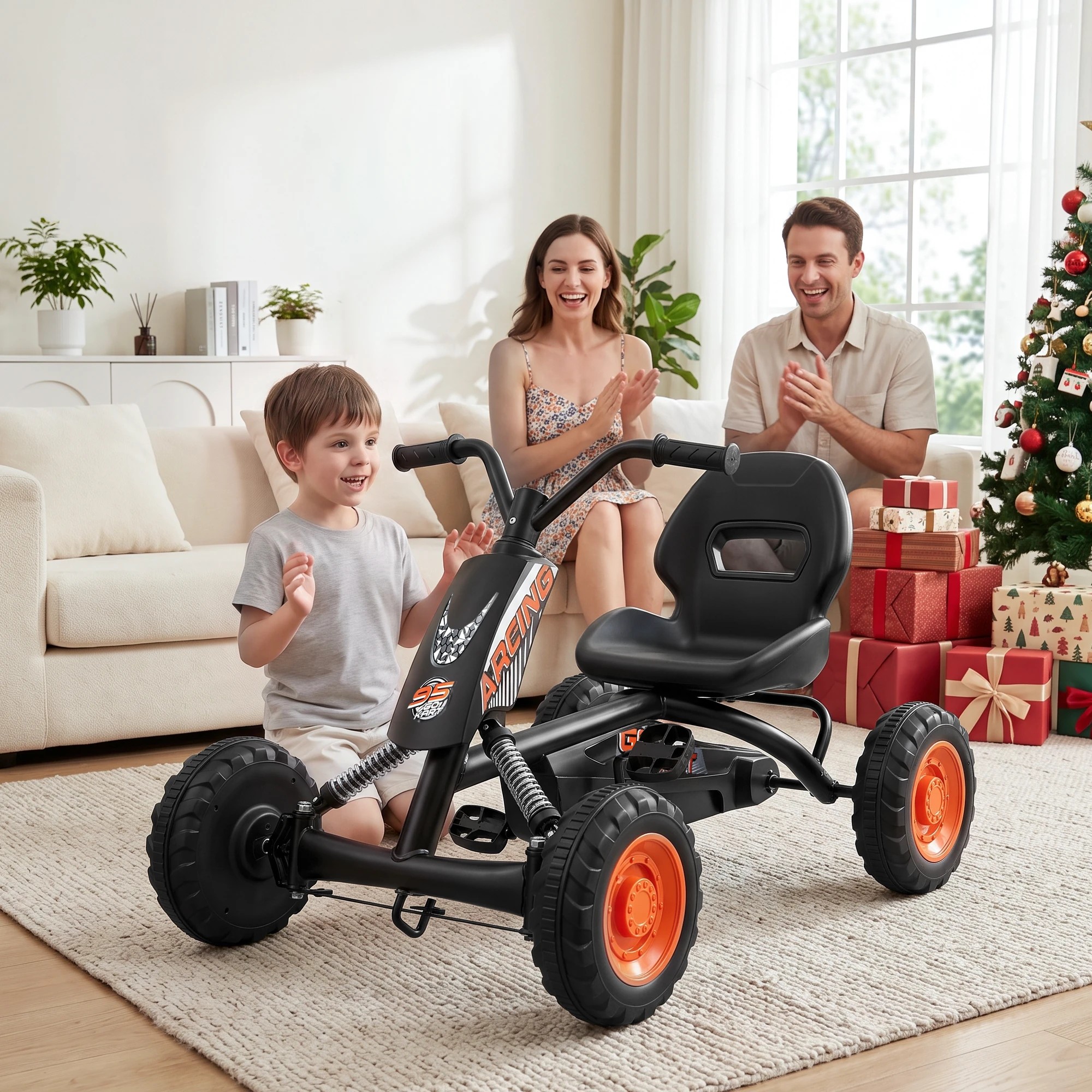 8 Rigo Pedal Go Kart Kids with Plastic Wheels Forward Reverse 84cm - Black, 8 of 9