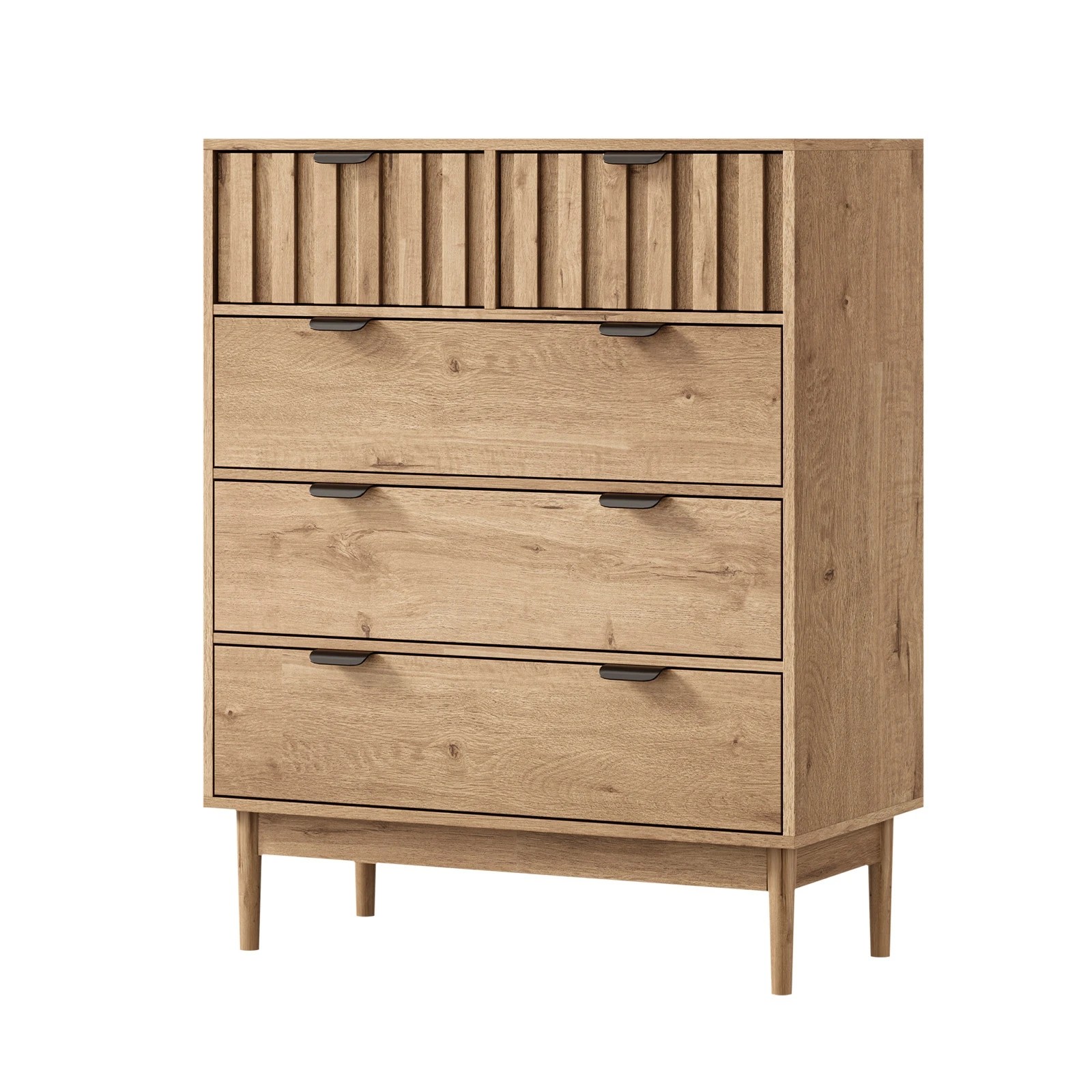 1 Oikiture 5 Chest of Drawers Dresser Tallboy Modern Nightstand Stripe - Natural, 1 of 8