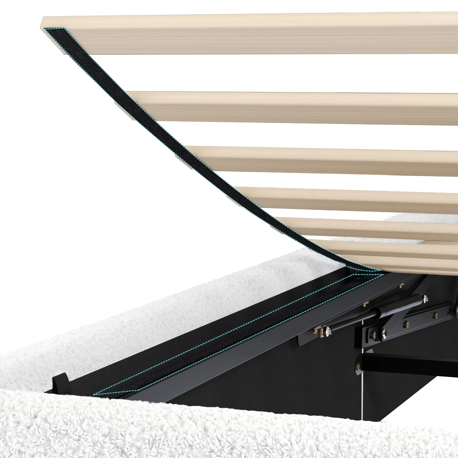 10 Alfordson Bed Frame Queen Size Gas Lift Storage Base Wooden Boucle Milton - White, 10 of 10