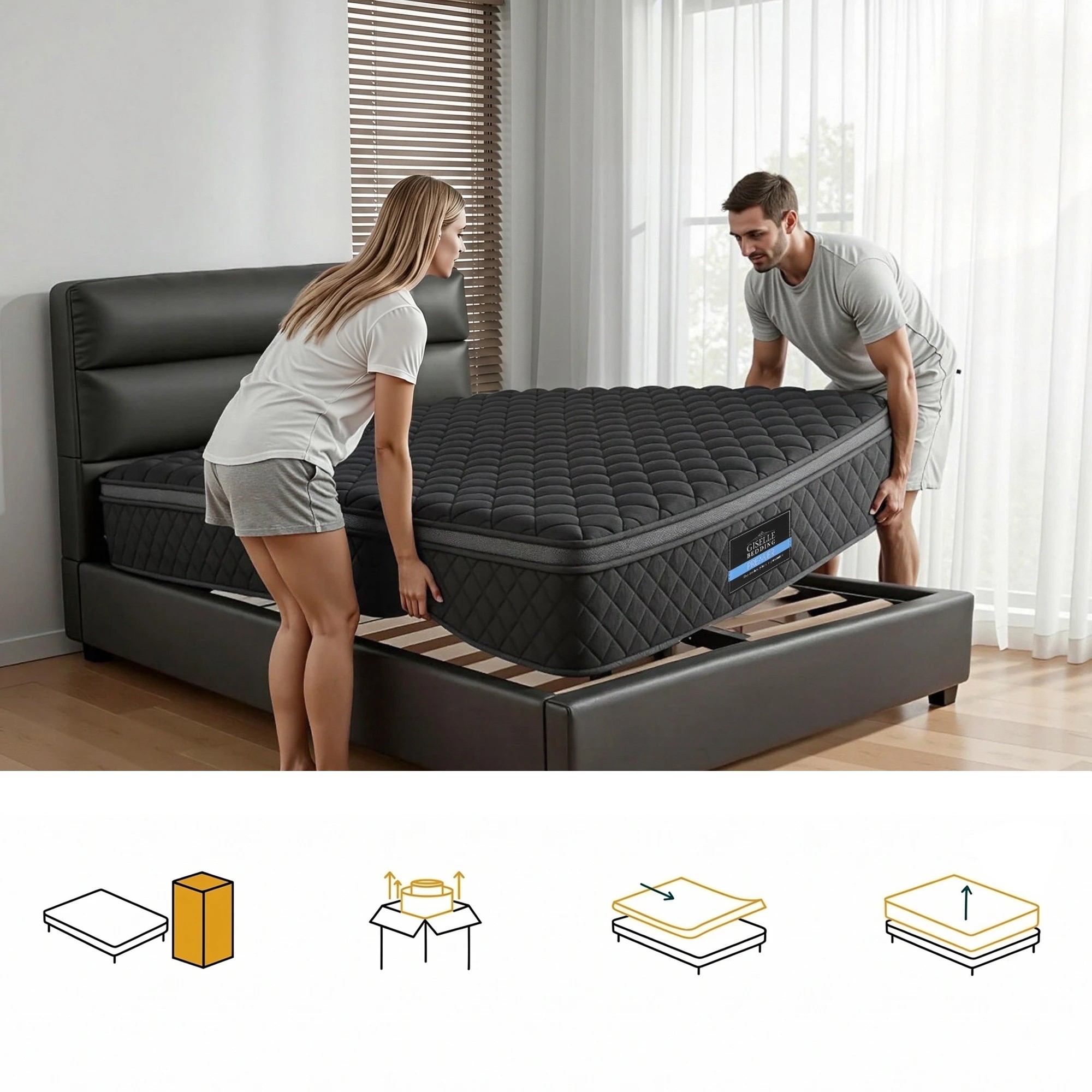 9 Giselle Bedding Mattress 34cm 5-Zone Pocket Spring Support - King Single Bed - Black, 9 of 9