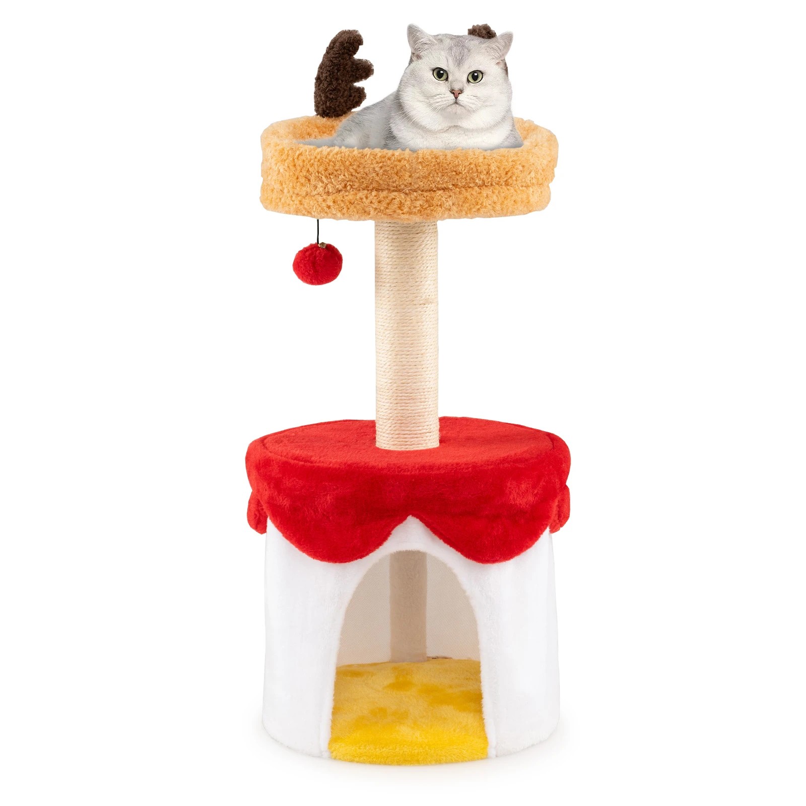 7 Costway 80cm Christmas Cat Tree Modern Kitten Tower with Sisal Scratching Post, 7 of 7
