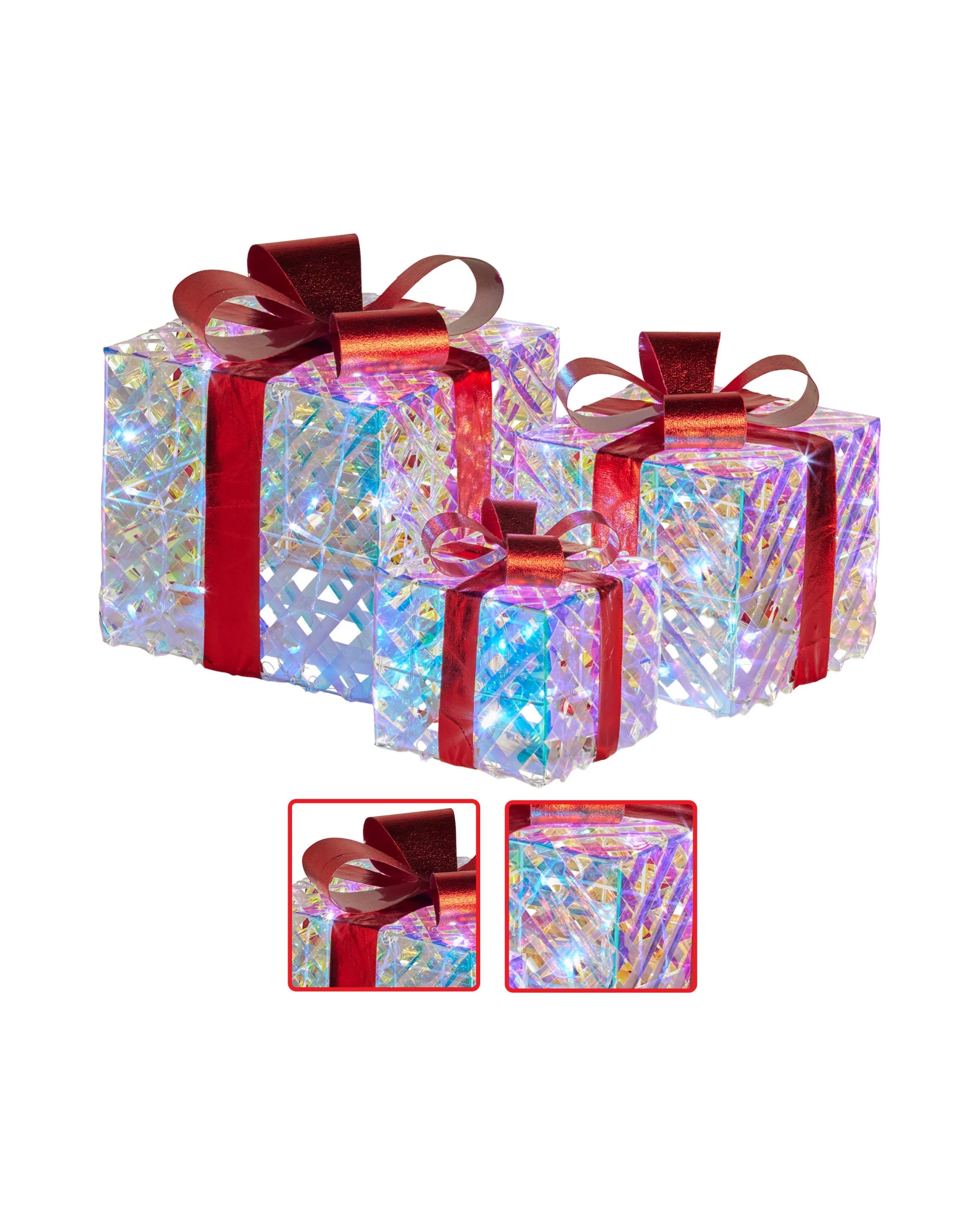 5 Christabelle Set Of 3 Christmas Gift Boxes Display With Lights In Clear Shimmer And Red, 5 of 5