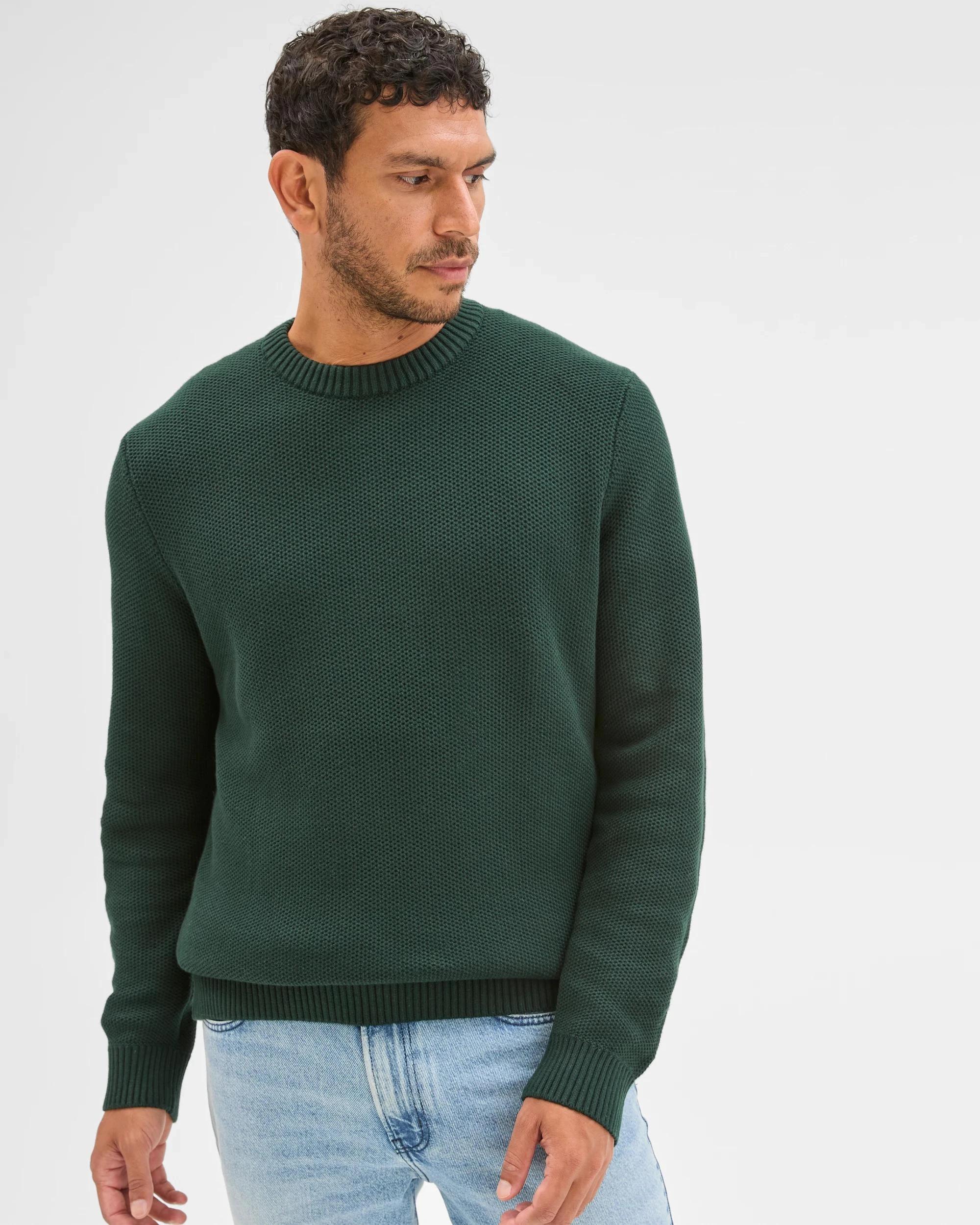 2 Target Man Australian Cotton Midweight Honeycomb Knit Sweater DARK GREEN, 2 of 6