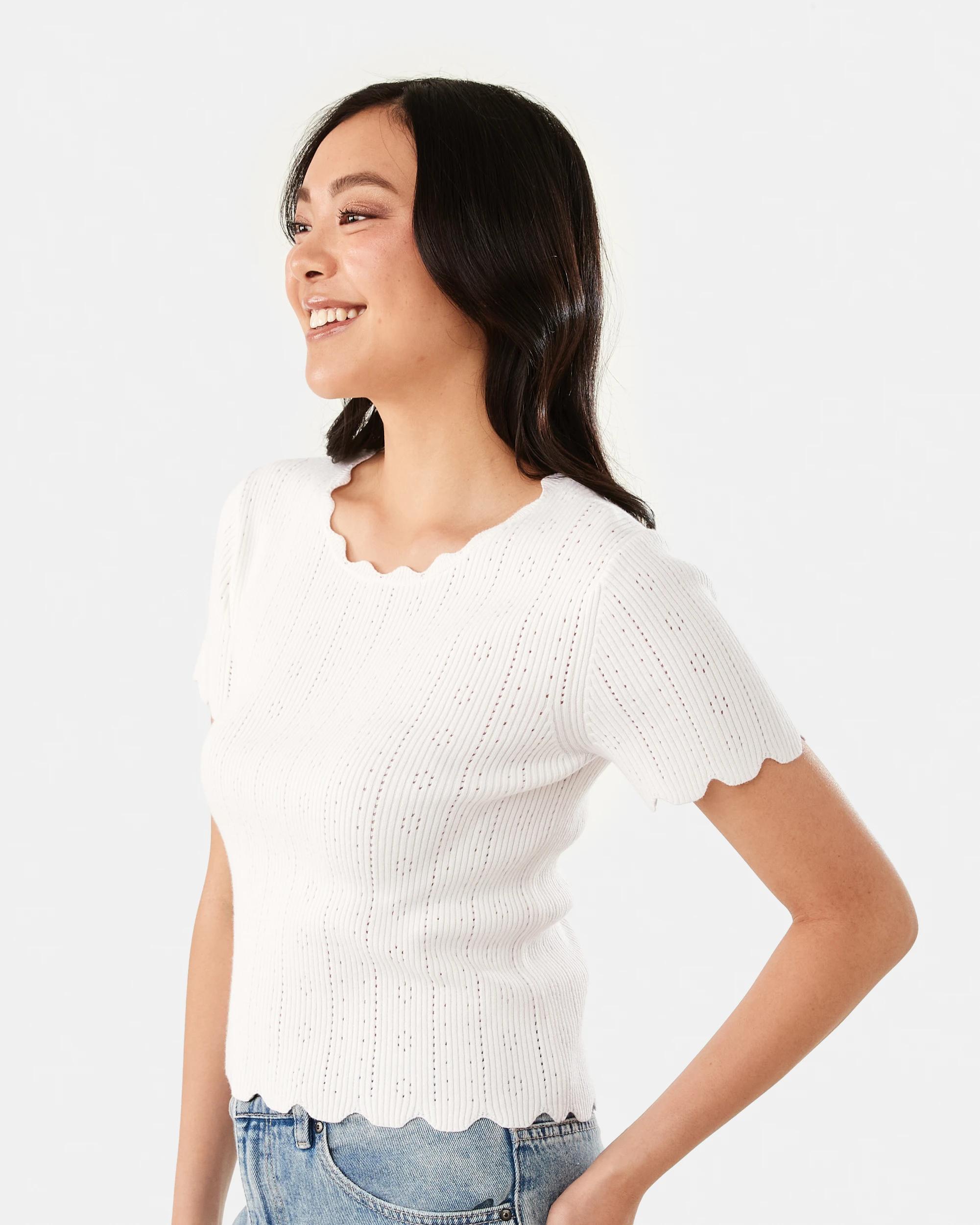 2 Short Sleeve Pointelle Top Cld White, 2 of 7
