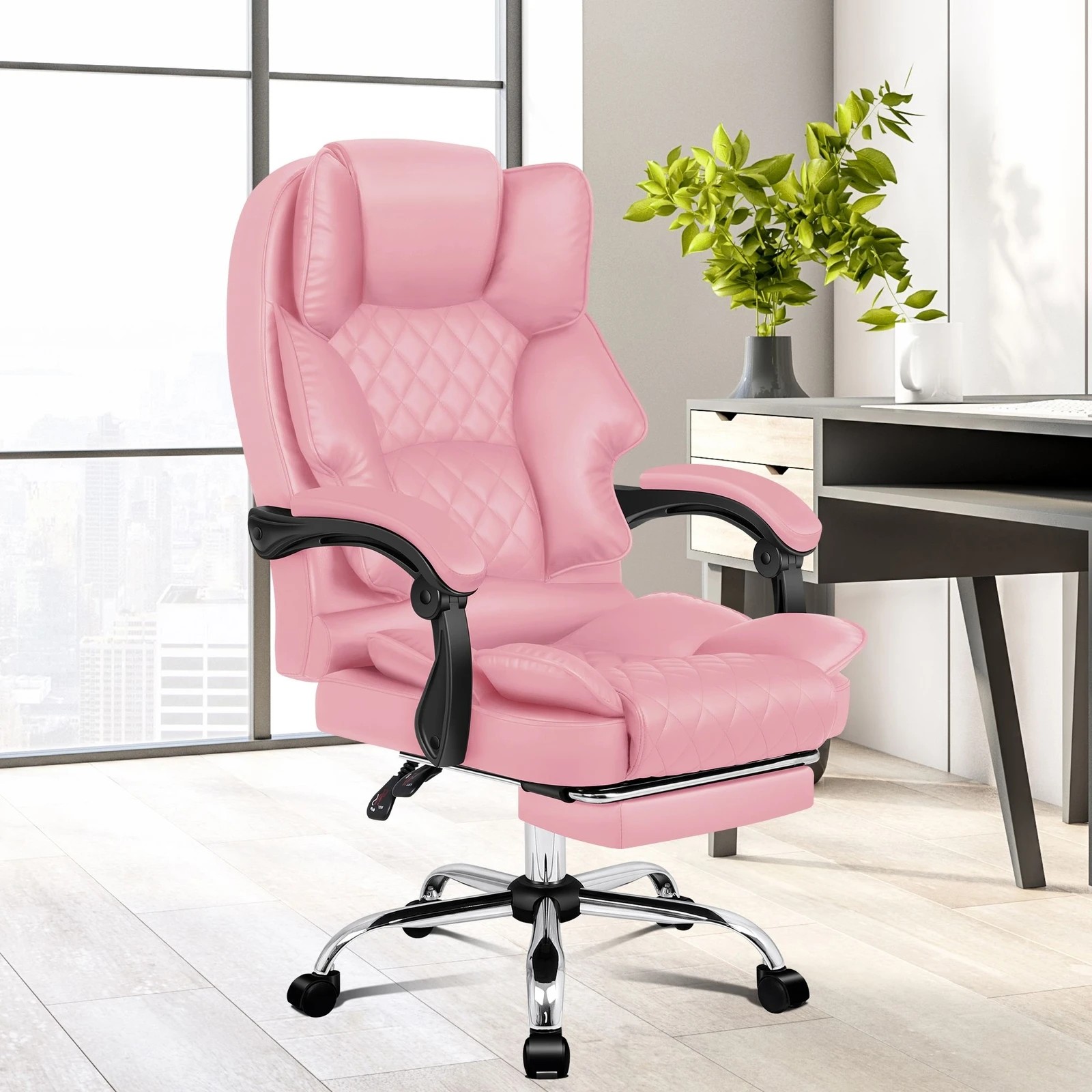 10 Alfordson Office Chair Gaming Executive Seat Computer Racer PU Leather Recliner - Pink, 10 of 10
