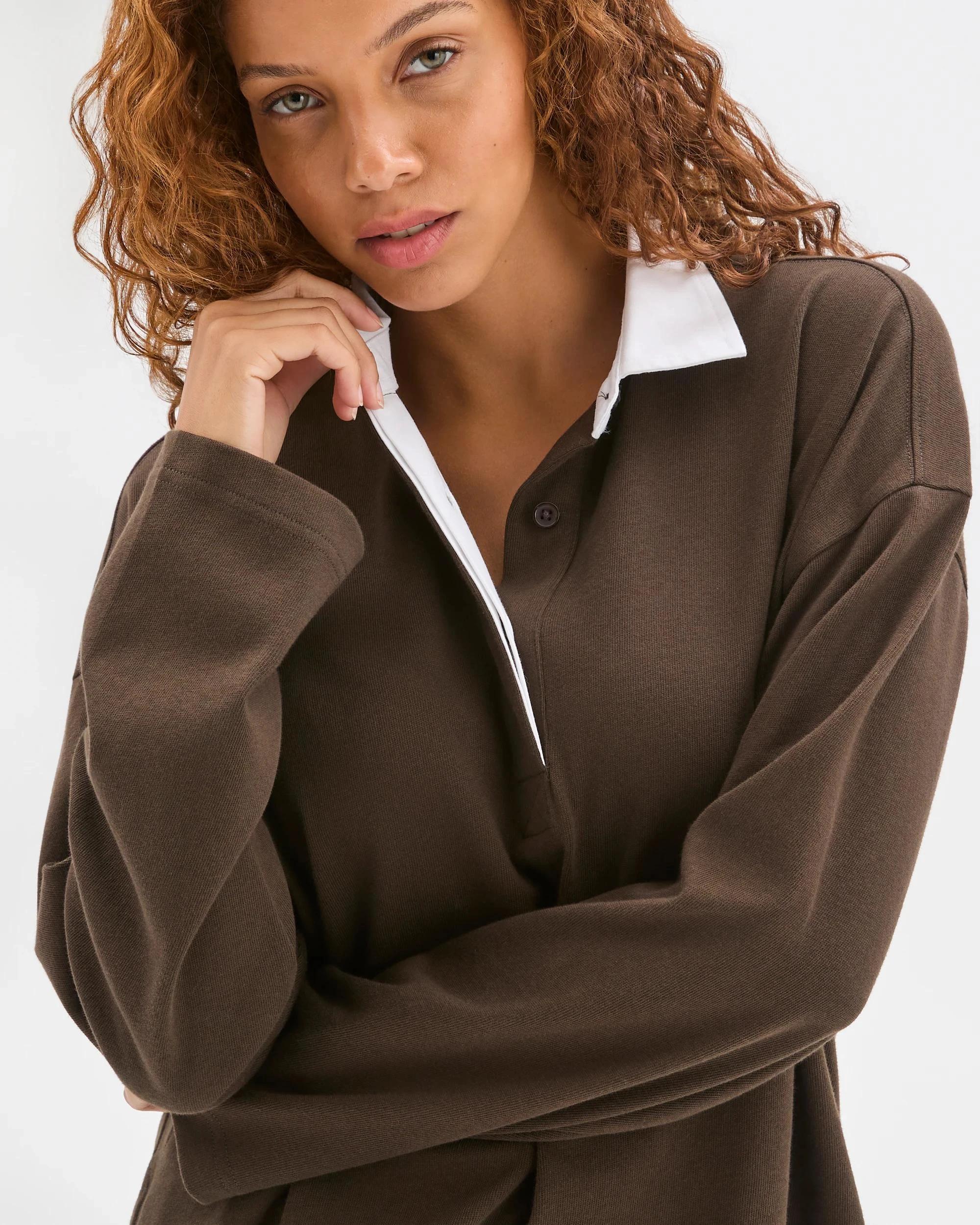 5 Target Woman Australian Cotton Long Sleeve Rugby Polo Top COFFEE BEAN, 5 of 6