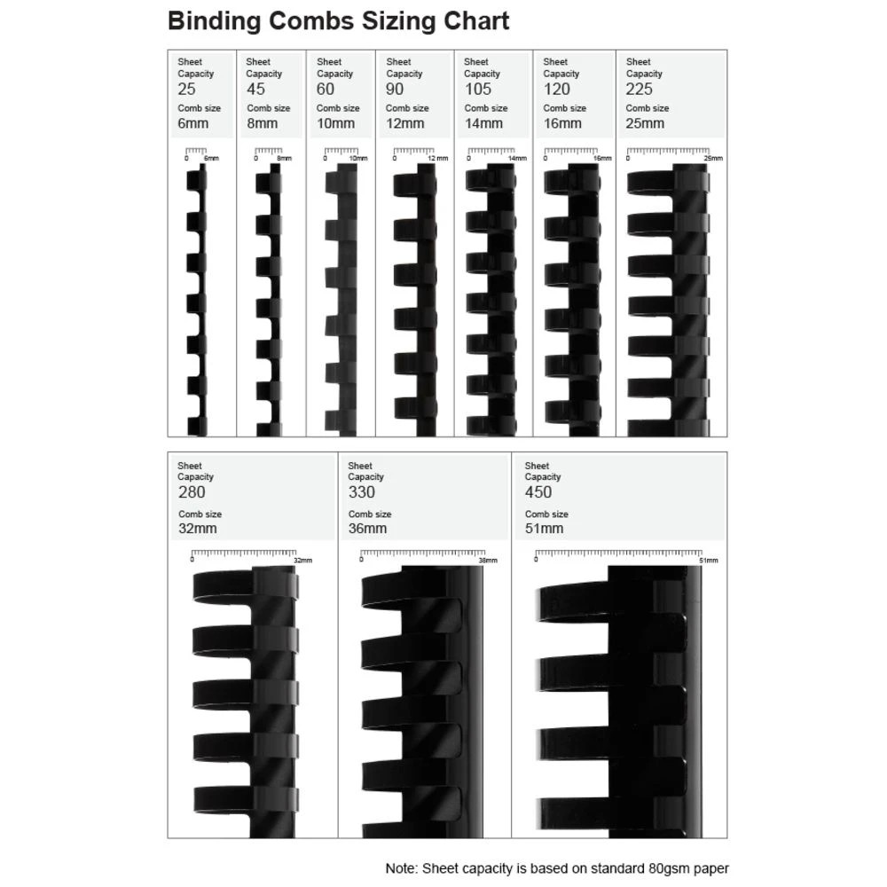 2 GBC Binding Comb 21 Loop Plastic 10mm Black 100 Pack, 2 of 3