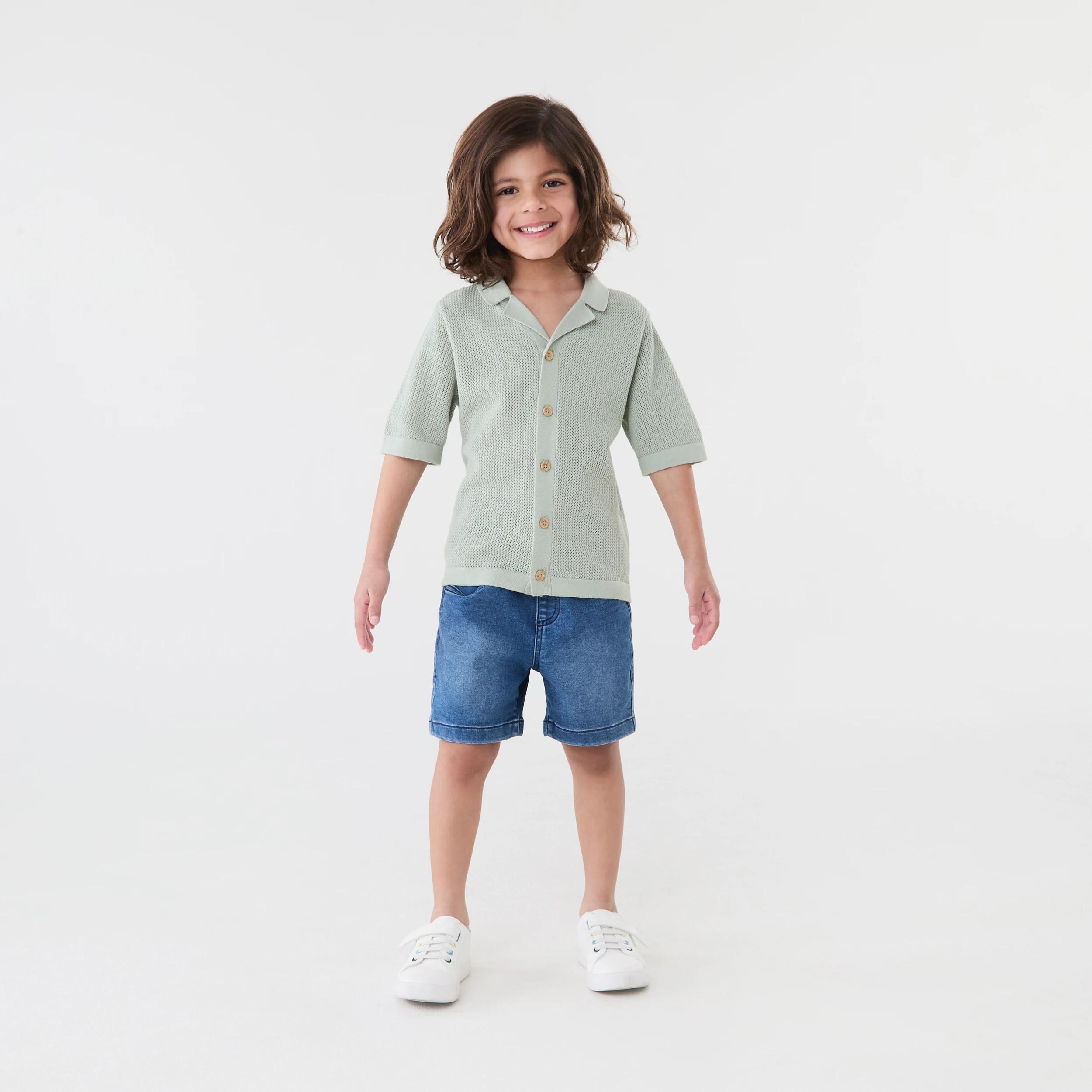 7 Short Sleeve Knit Shirt Aqua Grey, 7 of 8