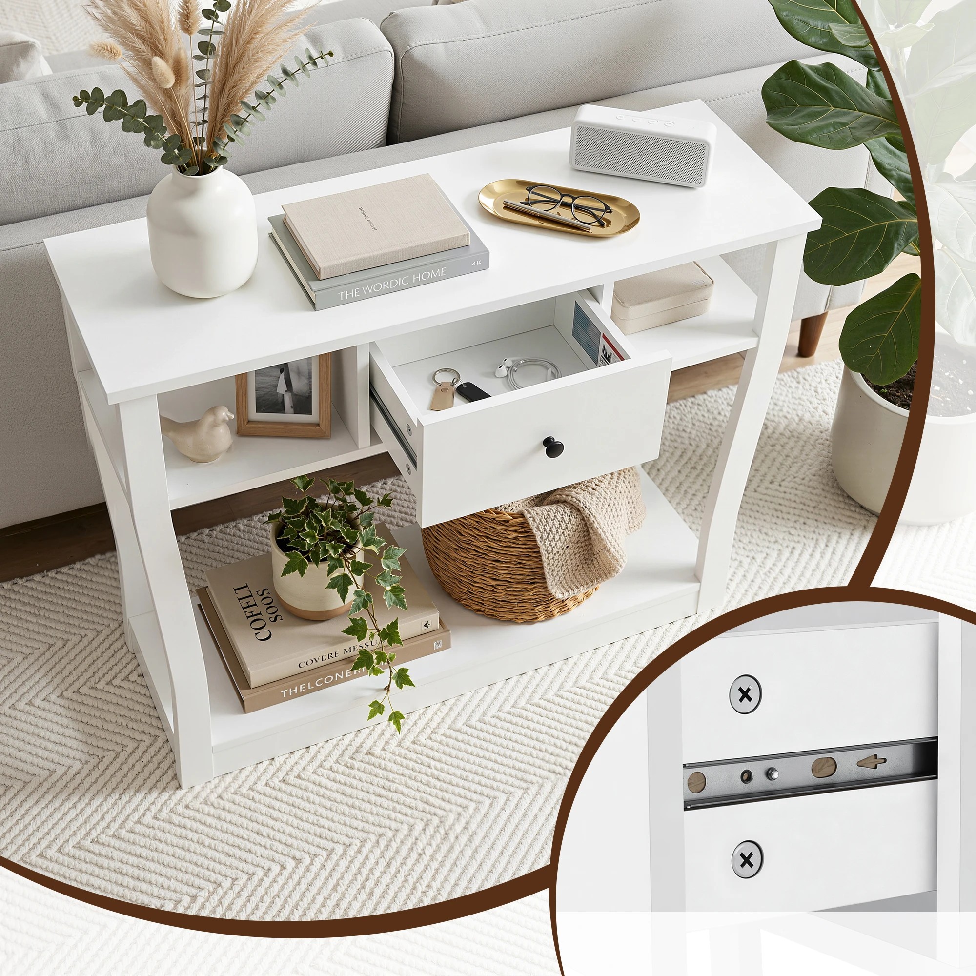 5 Artiss Console Table 2-Tier Storage Entryway Hallway Sofa Side Table Drawer Shelf 100CM - White, 5 of 7