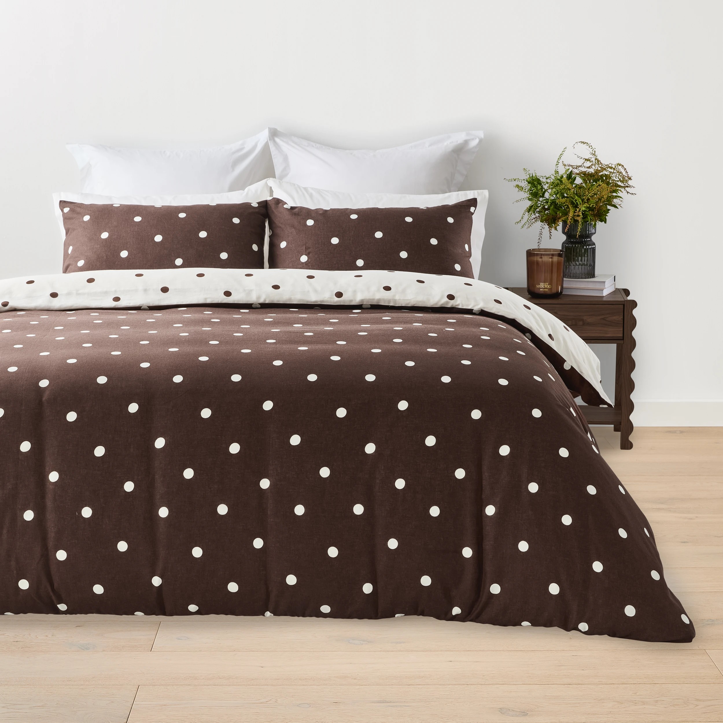 3 Polka Dot Linen Cotton Reversible Quilt Cover Set - Queen Bed, Off White and Chocolate, 3 of 9