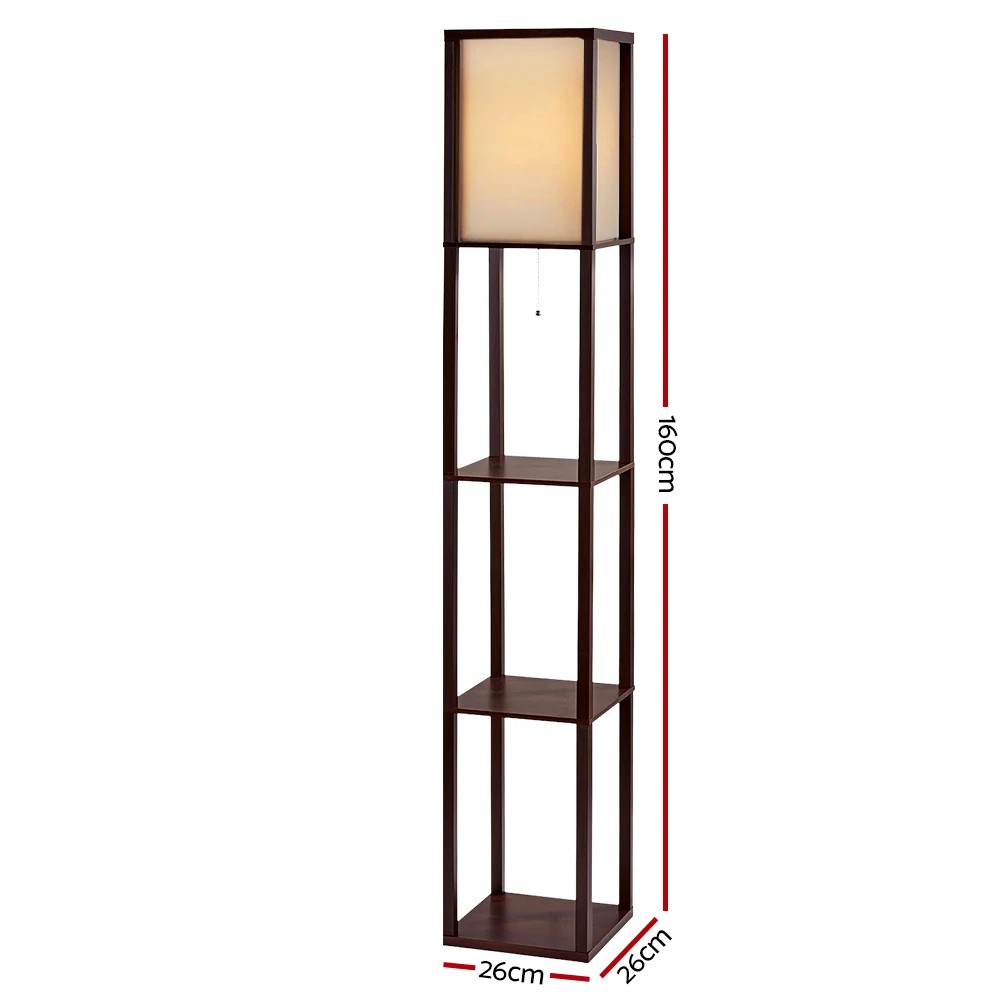2 Artiss Floor Lamp 3 Tier Shelf Storage LED Light Stand Home Room Vintage - Brown, 2 of 7