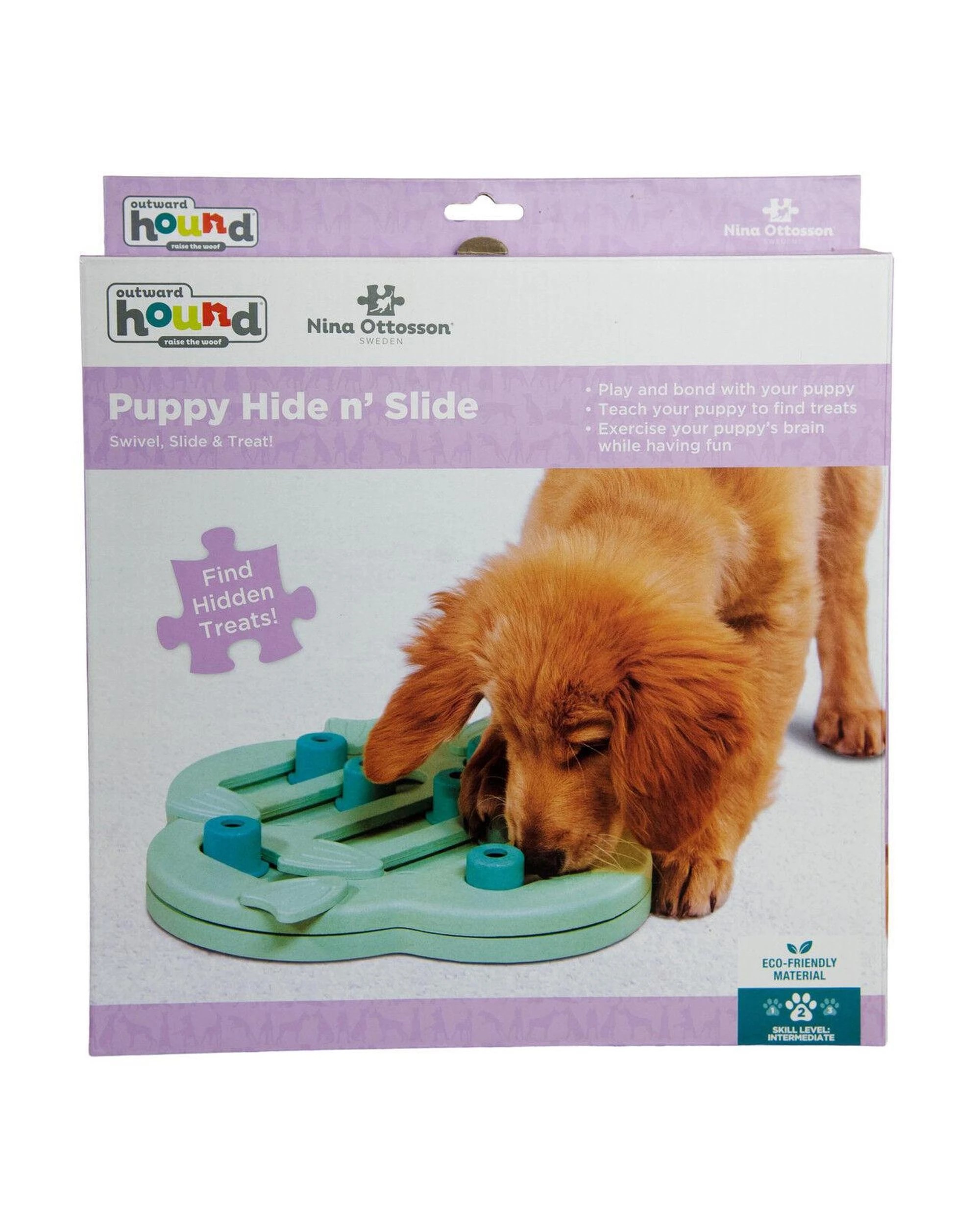 2 Outward Hound Nina Ottosson Puppy Hide N Slide Treat Dispenser Dog Toy Green, 2 of 8