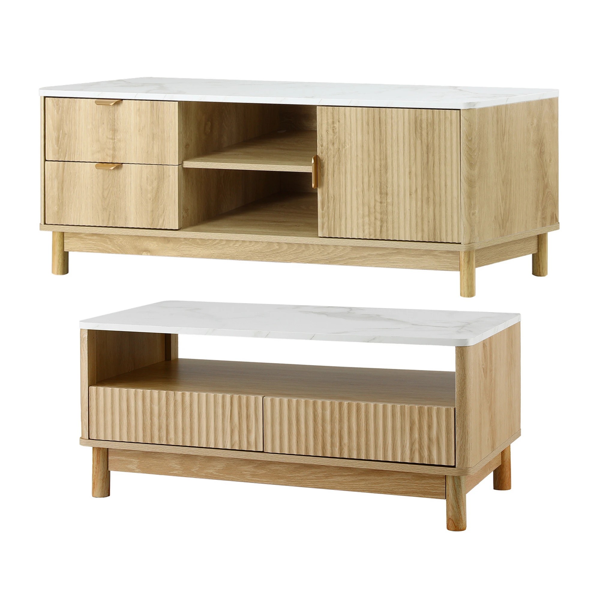 3 Artiss TV Unit & Coffee Table Set Storage Drawers - Natural, 3 of 3