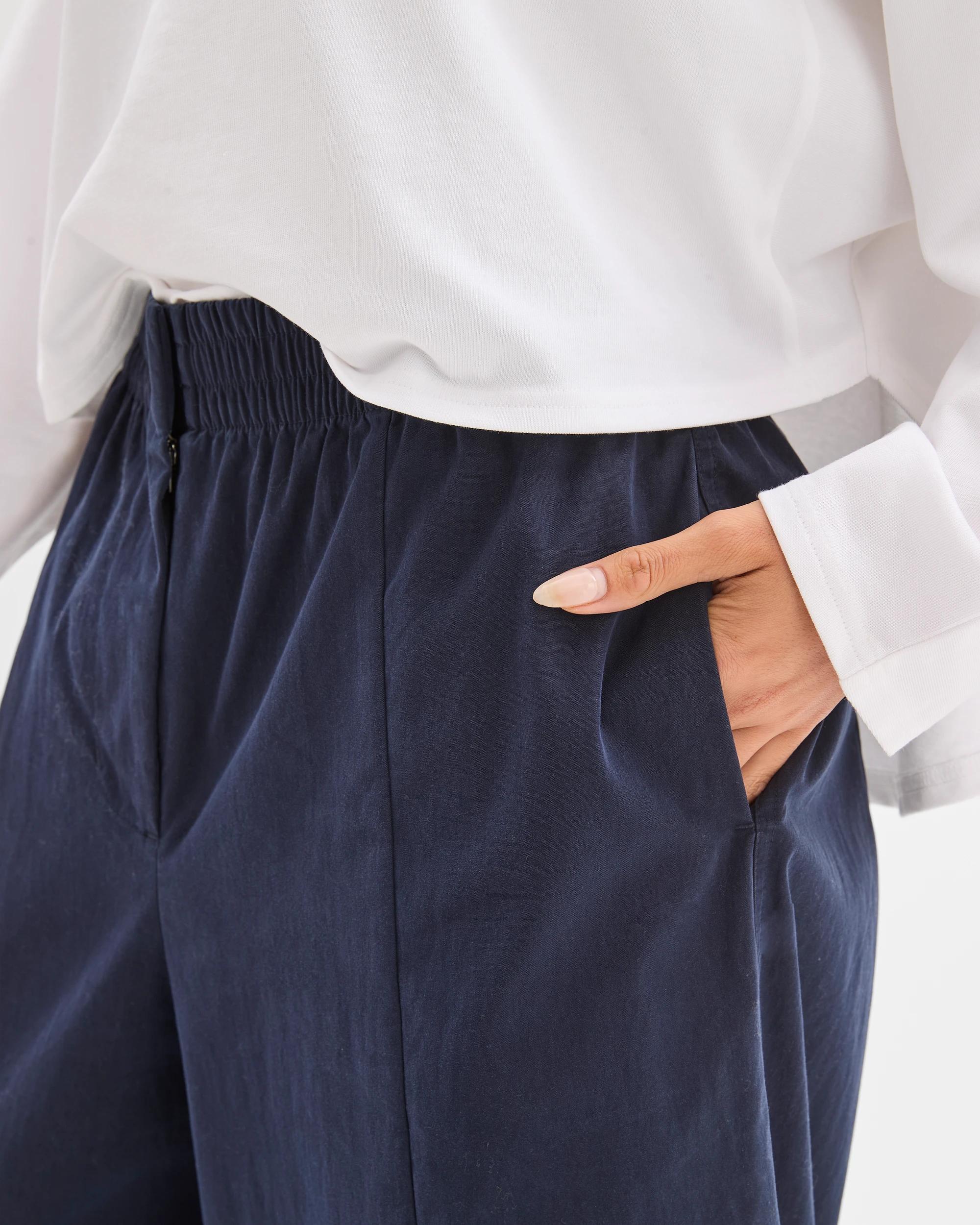3 Lily Loves Australian Cotton Blend Pull On Pleat Pants DEEP NAVY, 3 of 5
